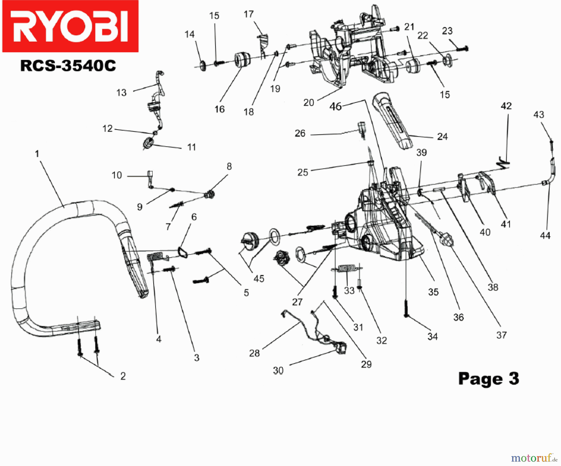  Ryobi Kettensägen Benzin RCS3540C Tank, Griff