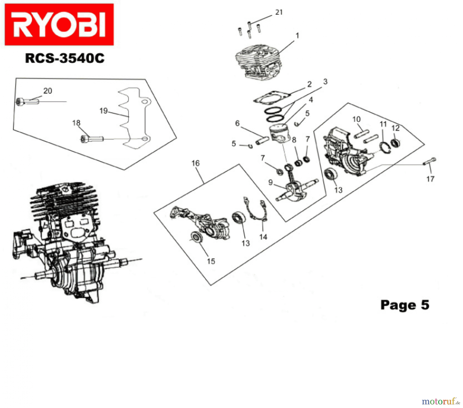  Ryobi Kettensägen Benzin RCS3540C Kurbelwelle, Zylinder