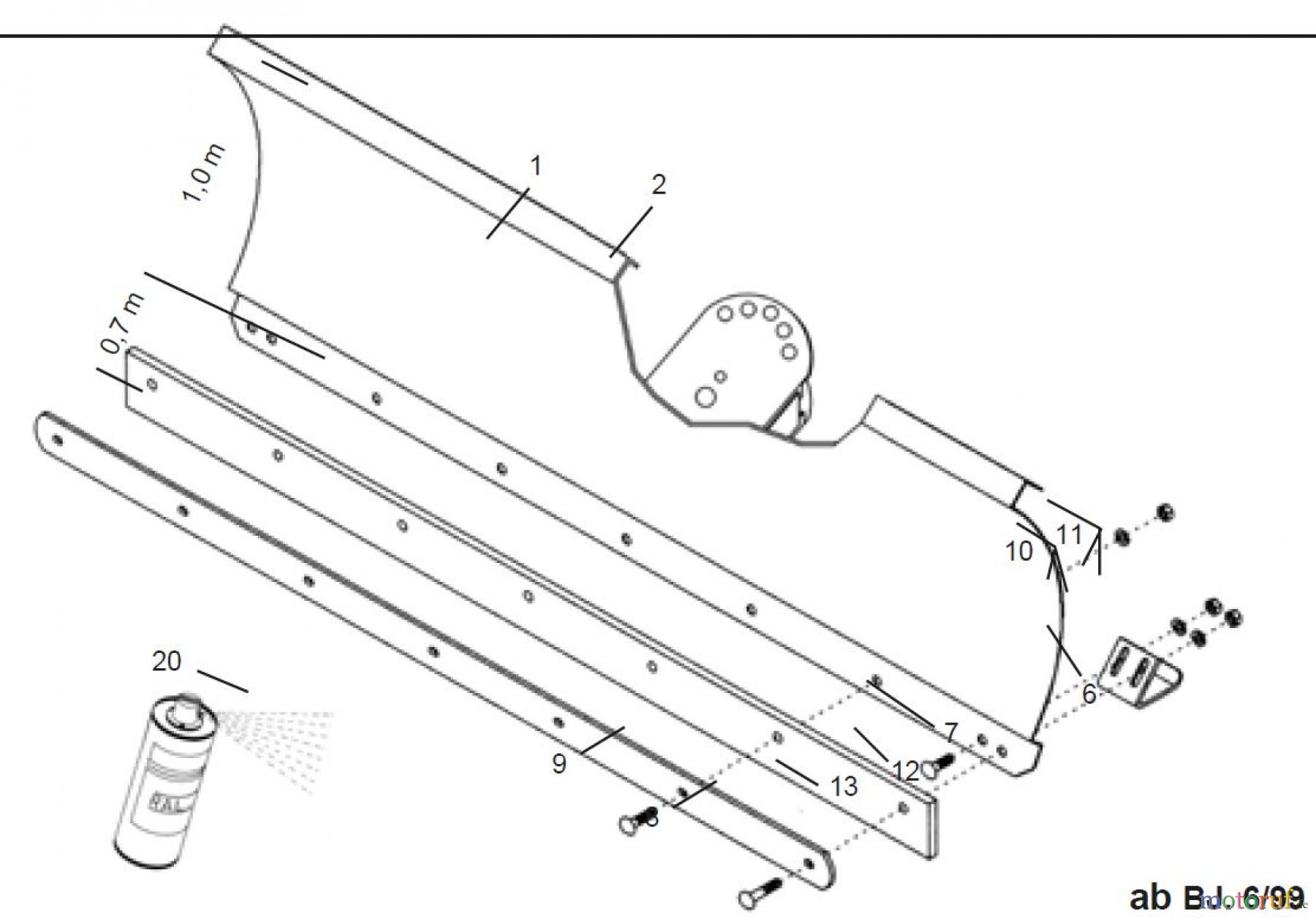  Tielbürger Wiesenmäher Zubehör Räumschilder für: t56, t56R, t57, t57R, t60, t66, t70  (1,0m) ab BJ. 6/99