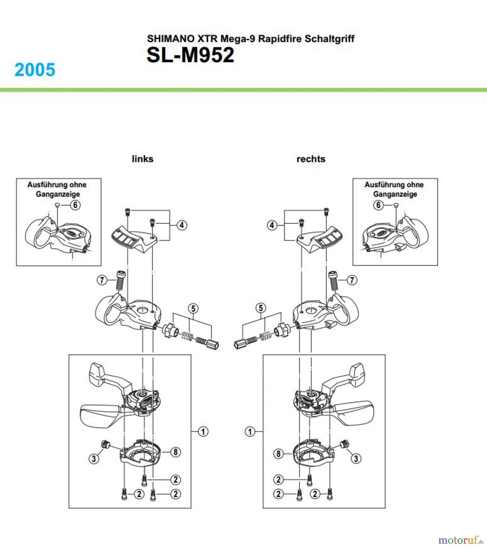  Shimano SL Shift Lever - Schalthebel SL-M952, 2005 SHIMANO XTR Mega-9 Rapidfire Schaltgriff