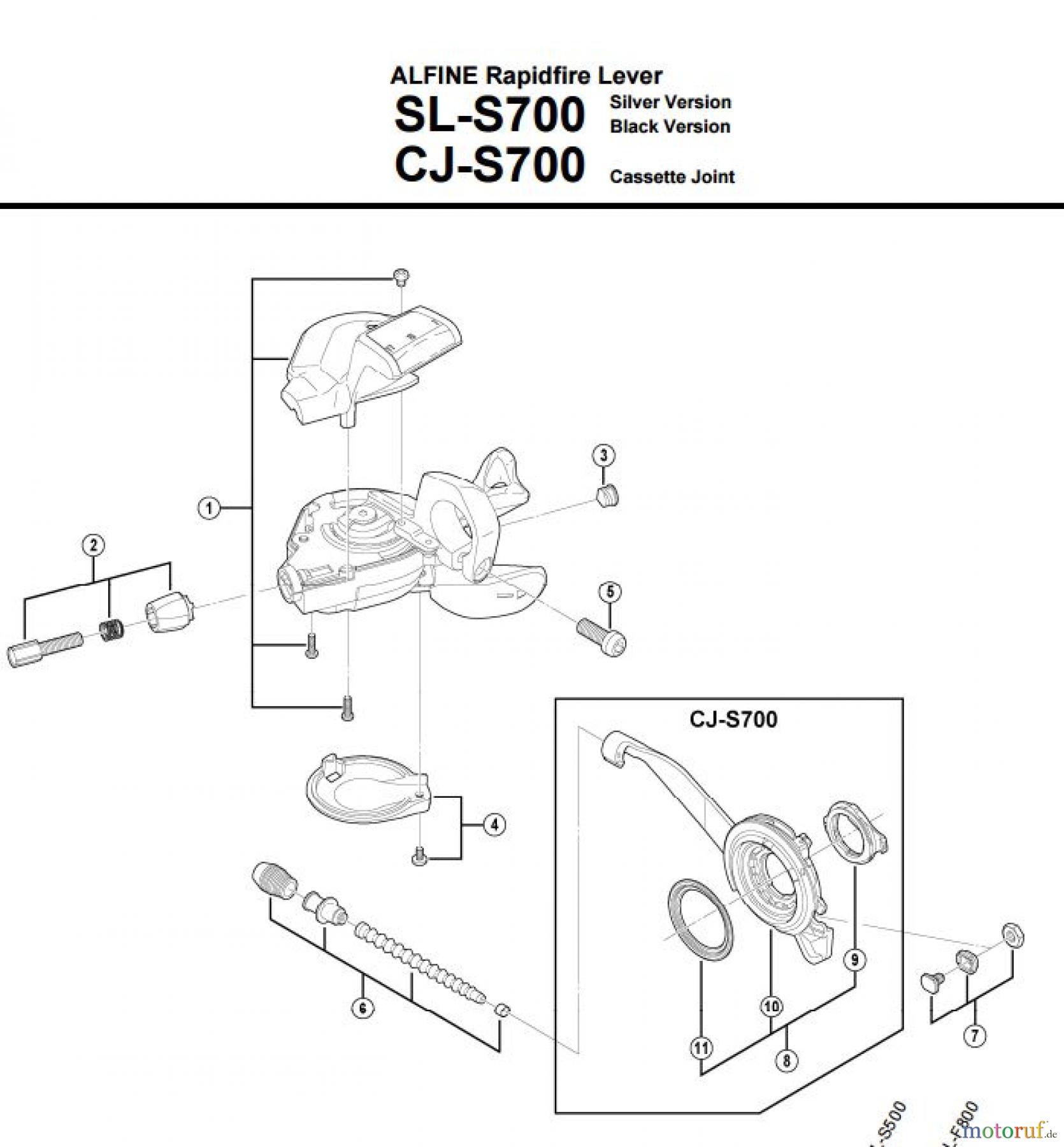  Shimano SL Shift Lever - Schalthebel SL-S700 -3093 ALFINE Rapidfire Lever