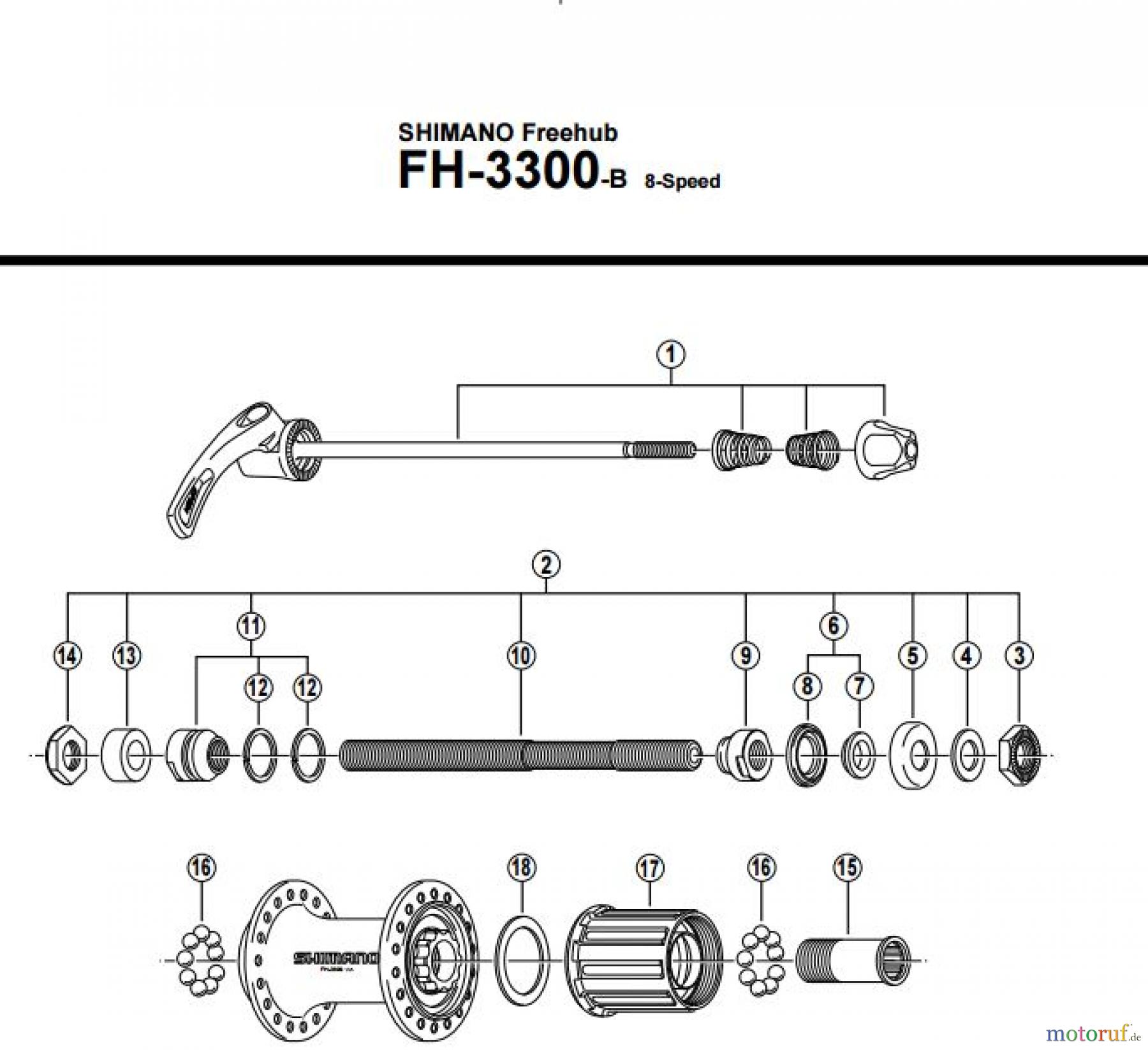  Shimano FH Free Hub - Freilaufnabe FH-3300-B SHIMANO Kasettennabe 8-fach