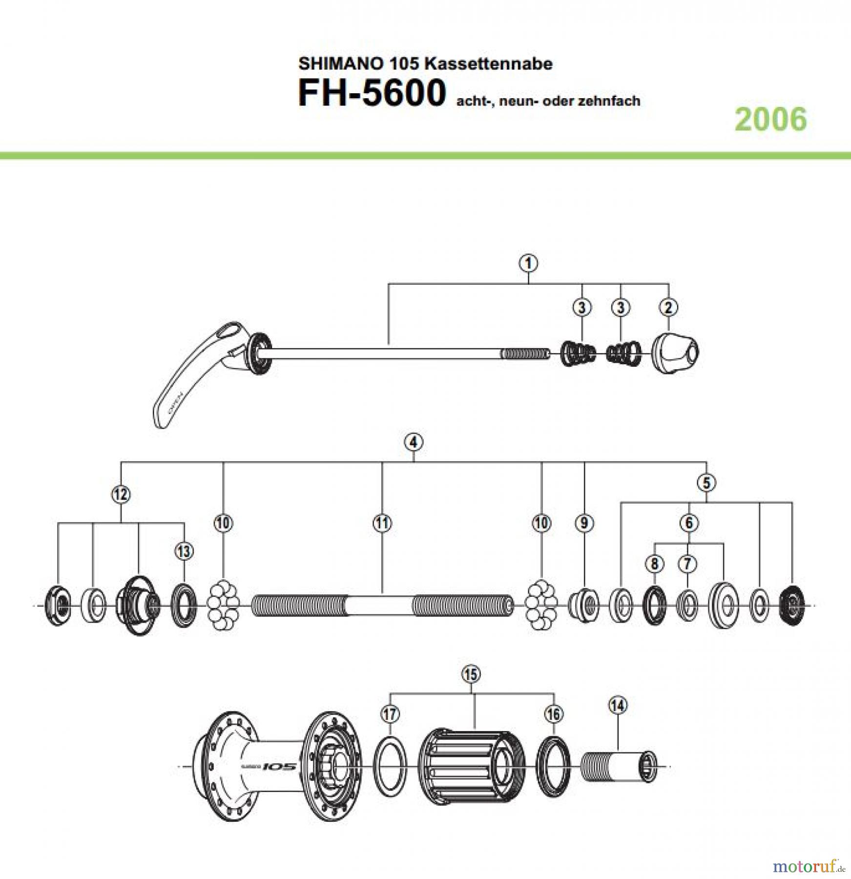  Shimano FH Free Hub - Freilaufnabe FH-5600 SHIMANO 105 Kassettennabe acht-, neun- oder zehnfach