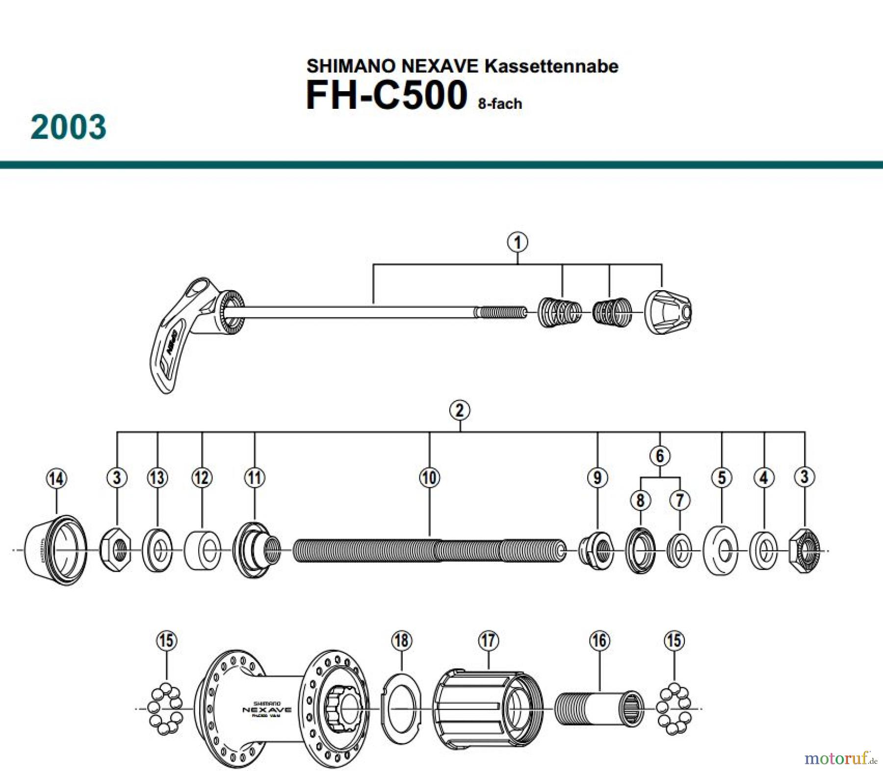  Shimano FH Free Hub - Freilaufnabe FH-C500 SHIMANO NEXAVE Kassettennabe 8-fach