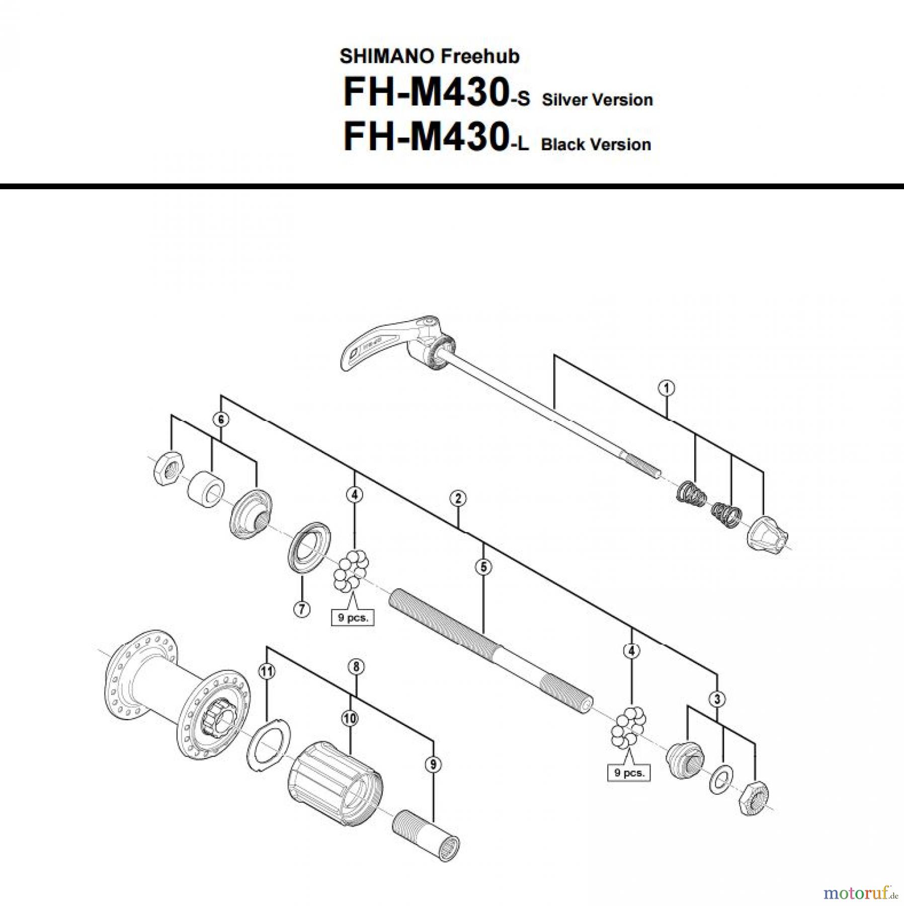  Shimano FH Free Hub - Freilaufnabe FH-M430 -2995 SHIMANO Kassettennabe 