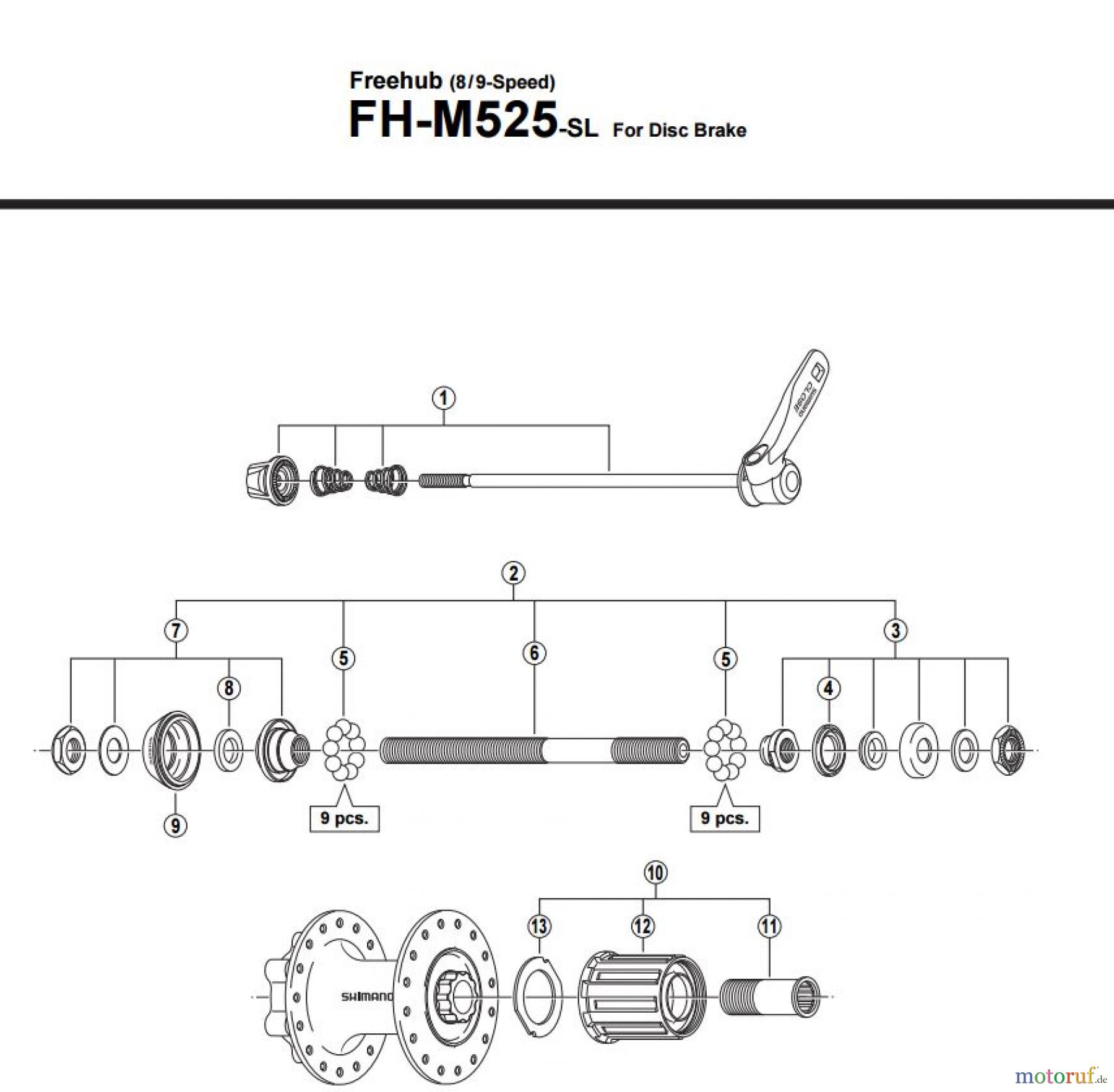  Shimano FH Free Hub - Freilaufnabe FH-M525-SL -2960 Kassettennabe 8-/9-fach