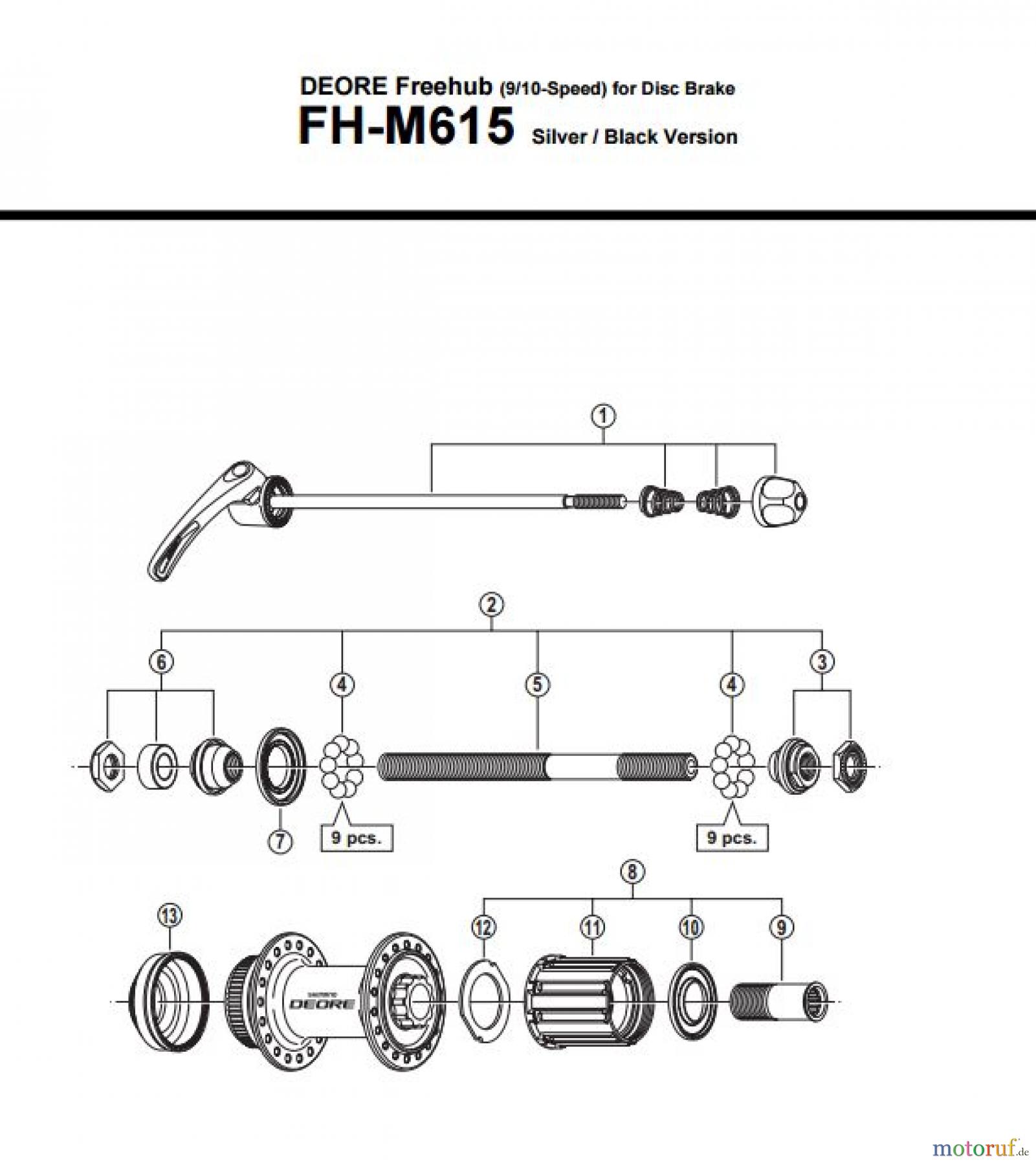  Shimano FH Free Hub - Freilaufnabe FH-M615  DEORE Kassettennabe 9-/10-fach