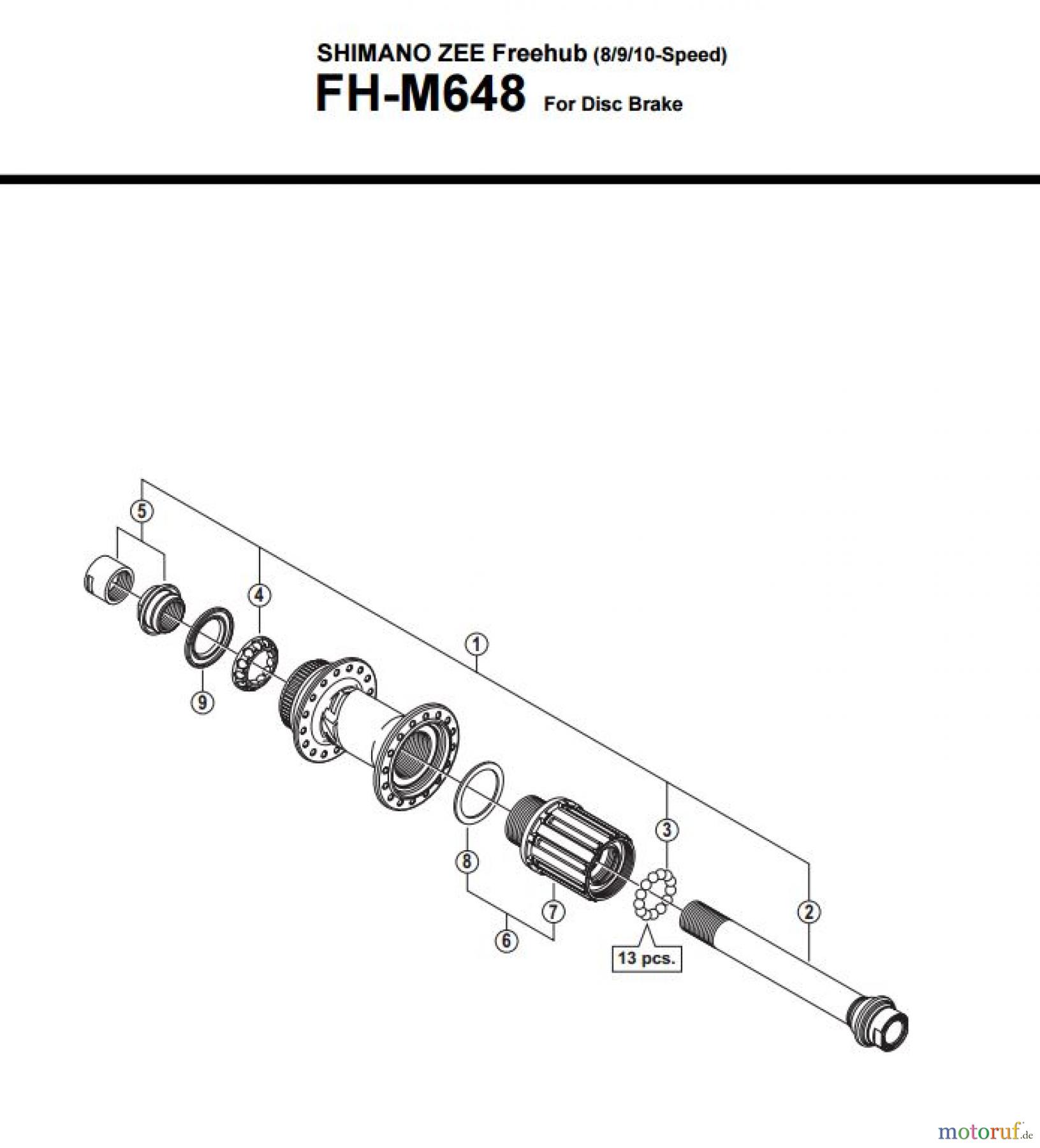  Shimano FH Free Hub - Freilaufnabe FH-FH-M648 SHIMANO ZEE Kassettennabe Freehub (8/9/10-fach) 