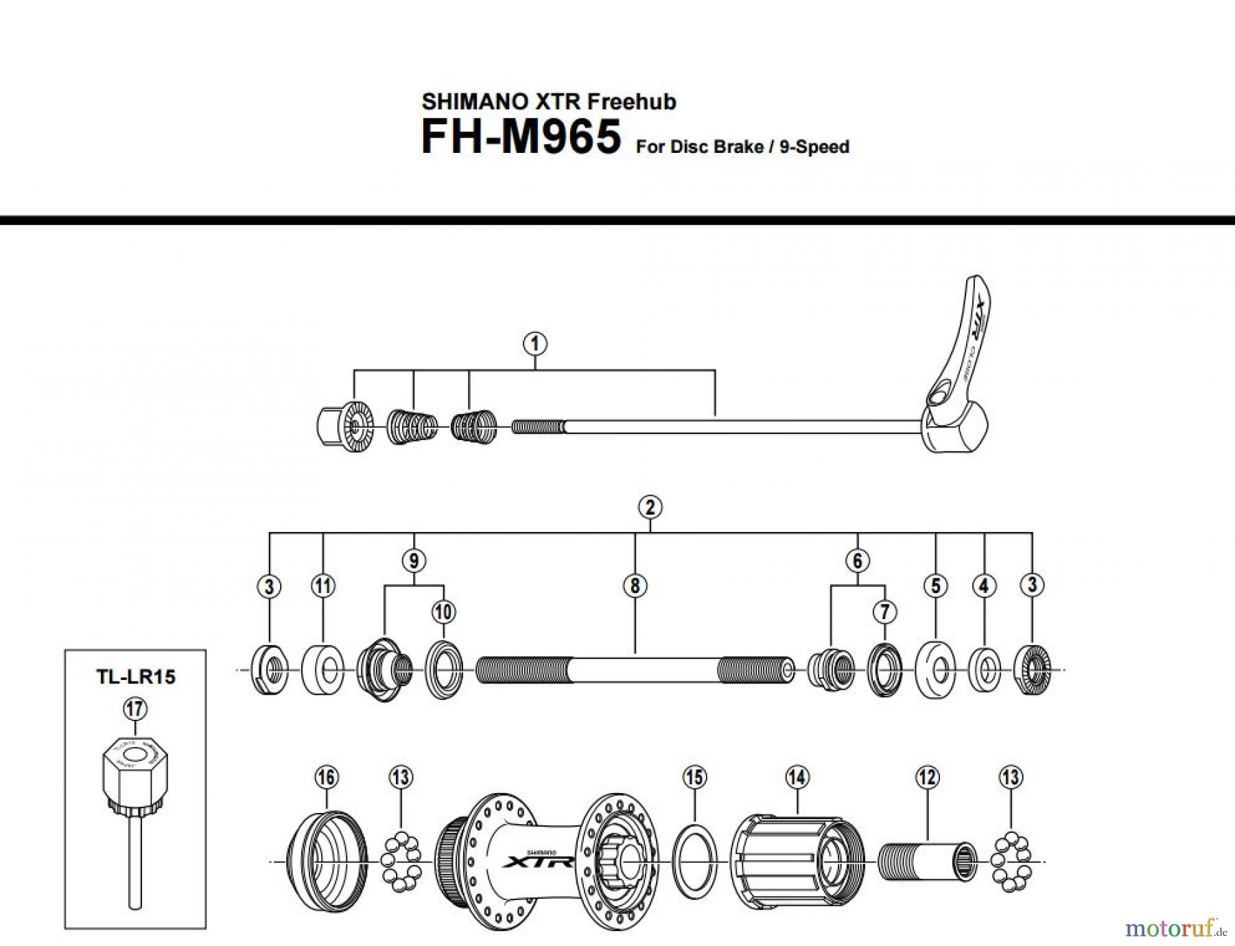  Shimano FH Free Hub - Freilaufnabe FH-M965 SHIMANO XTR Freehub 8/9-Speed