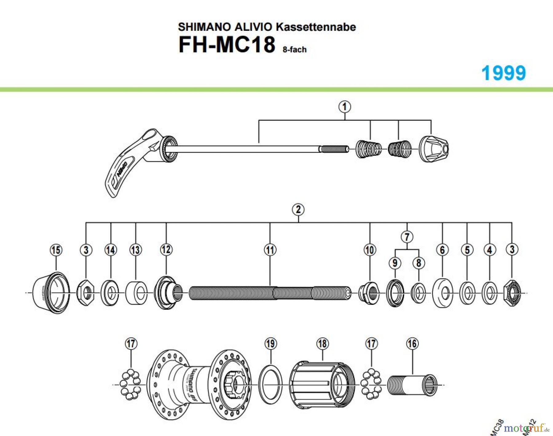  Shimano FH Free Hub - Freilaufnabe FH-MC18 -1749 SHIMANO ALIVIO Kassettennabe 8-fach