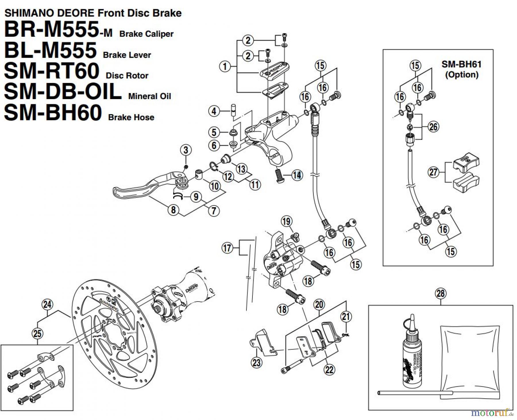  Shimano BR Brake - Bremse BR-M555-F, BL-M555-MAN SHIMANO DEORE Front Disc Brake