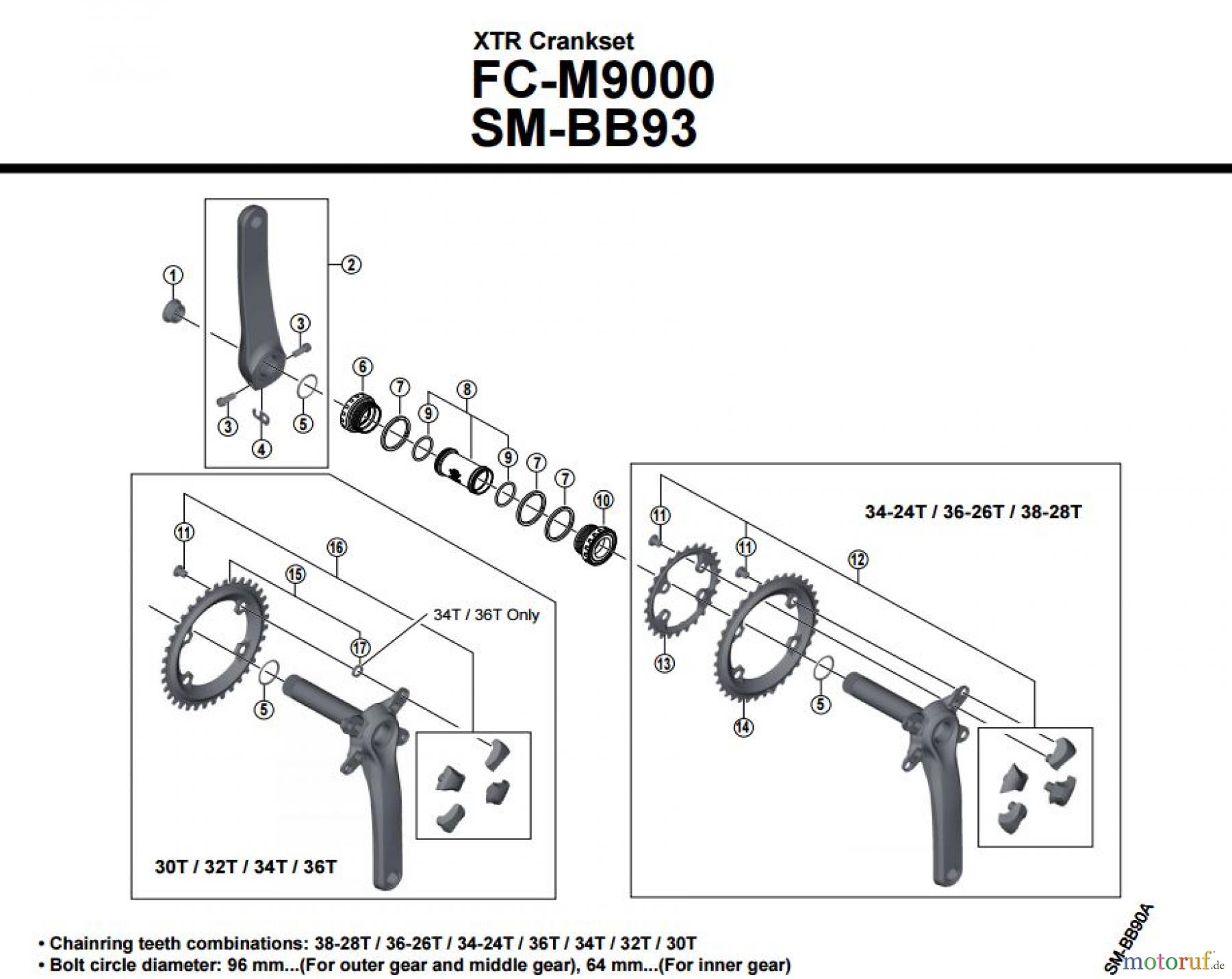  Shimano FC Front Chainwheel - Kurbelsatz, Vorderes Kettenblatt FC-M9000 XTR Kurbelgarnitur