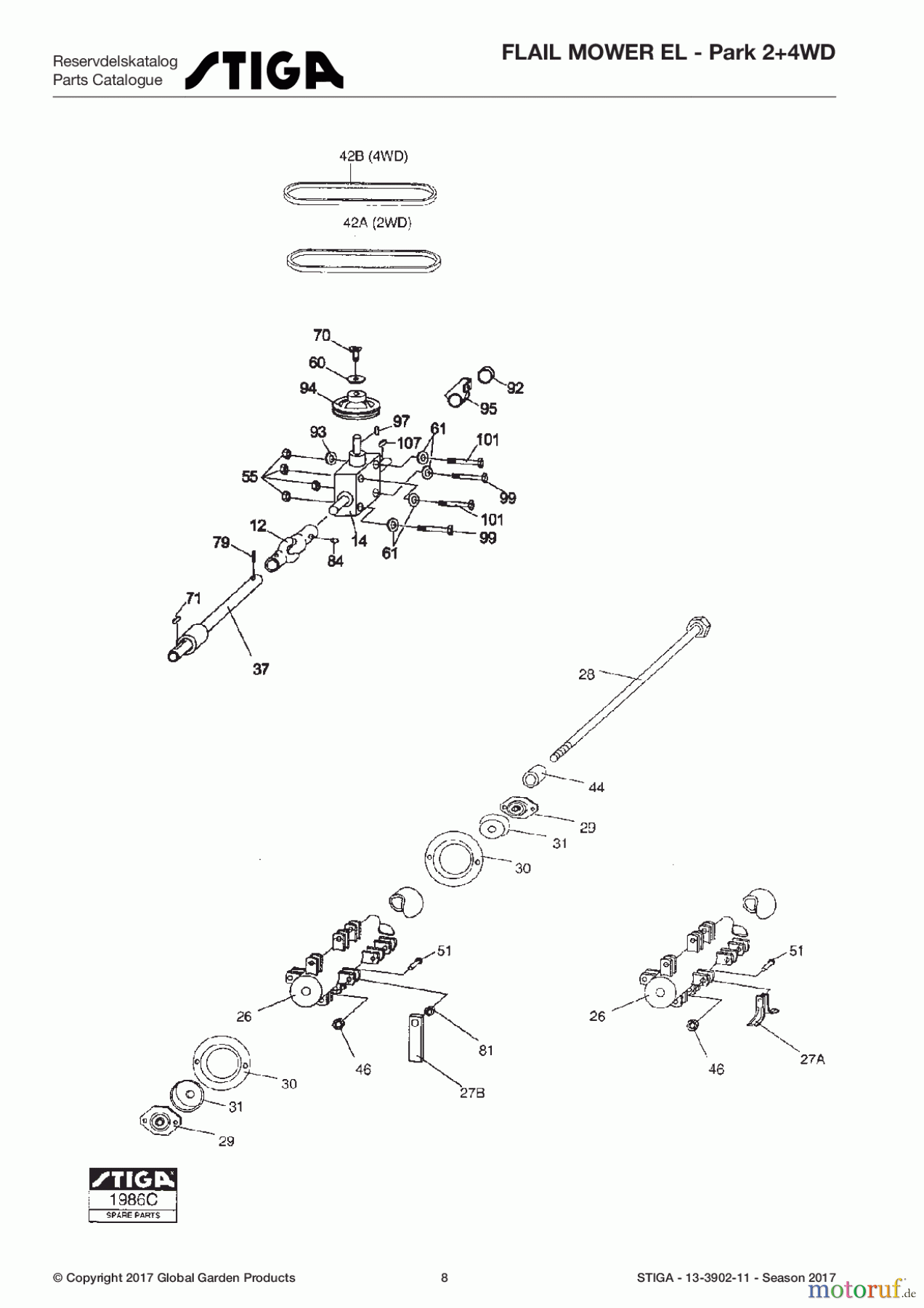  Stiga Frontmäher Zubehör Anbau 2017 Front Mower FLAIL MOWER EL - Park 2+4WD 13-3902-11 - Season 2017 Lawn rake