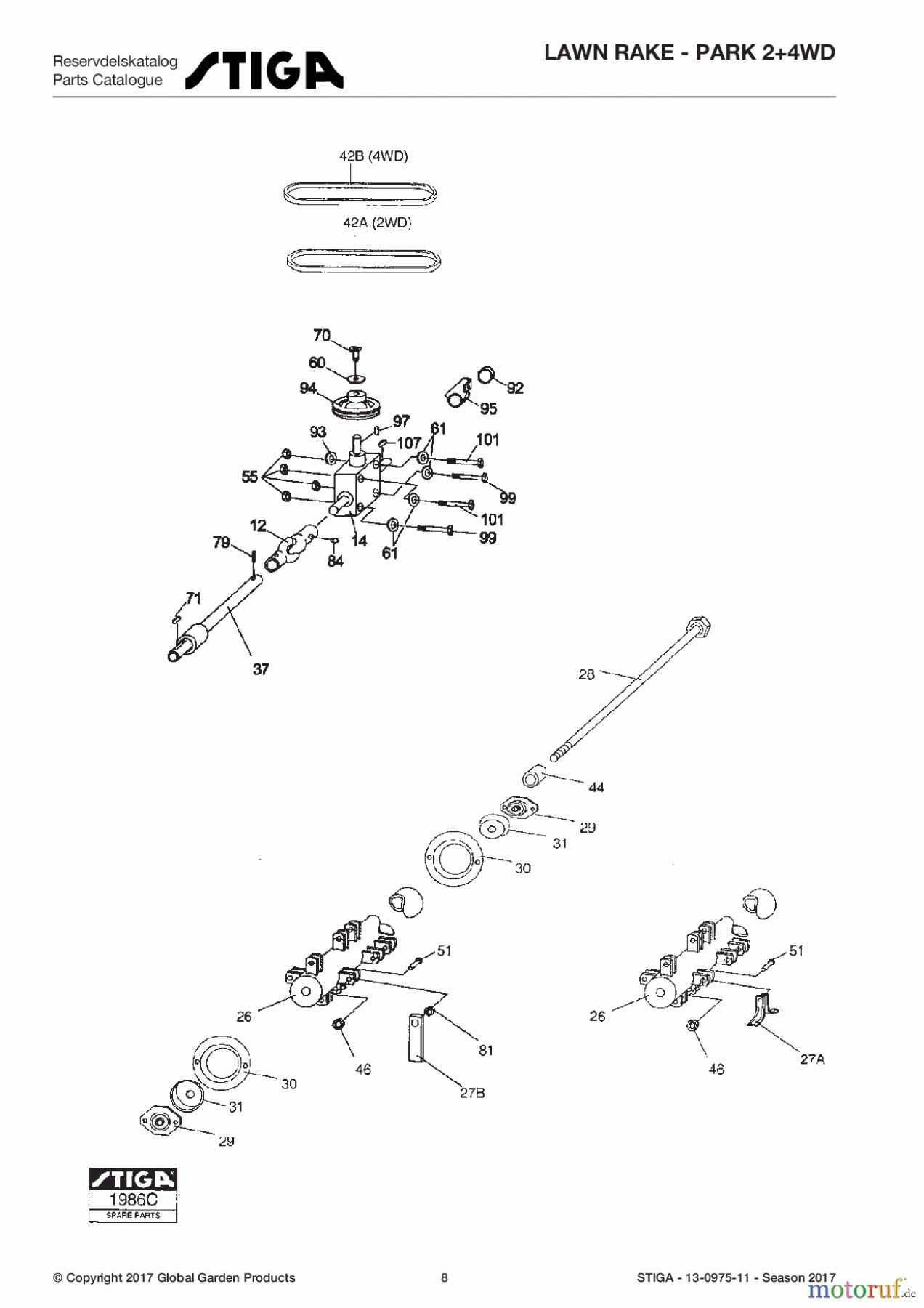  Stiga Frontmäher Anbau 2017 Front Mower LAWN RAKE - Park 2+4WD 13-0975-11 - Season 2017 Lawn rake