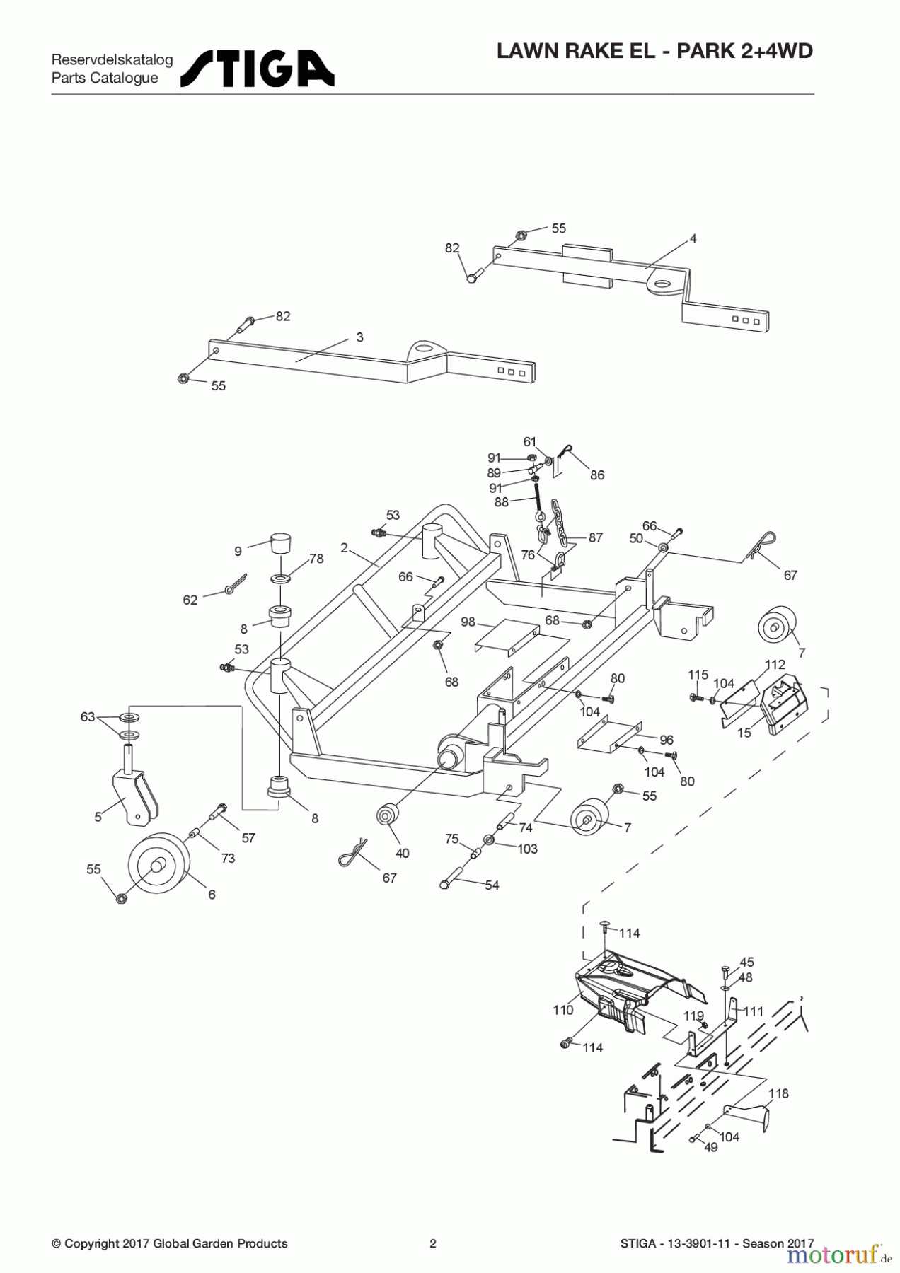  Stiga Frontmäher Zubehör Anbau 2017 Front Mower LAWN RAKE EL - Park 2+4WD 13-3901-11 - Season 2017 Lawn rake