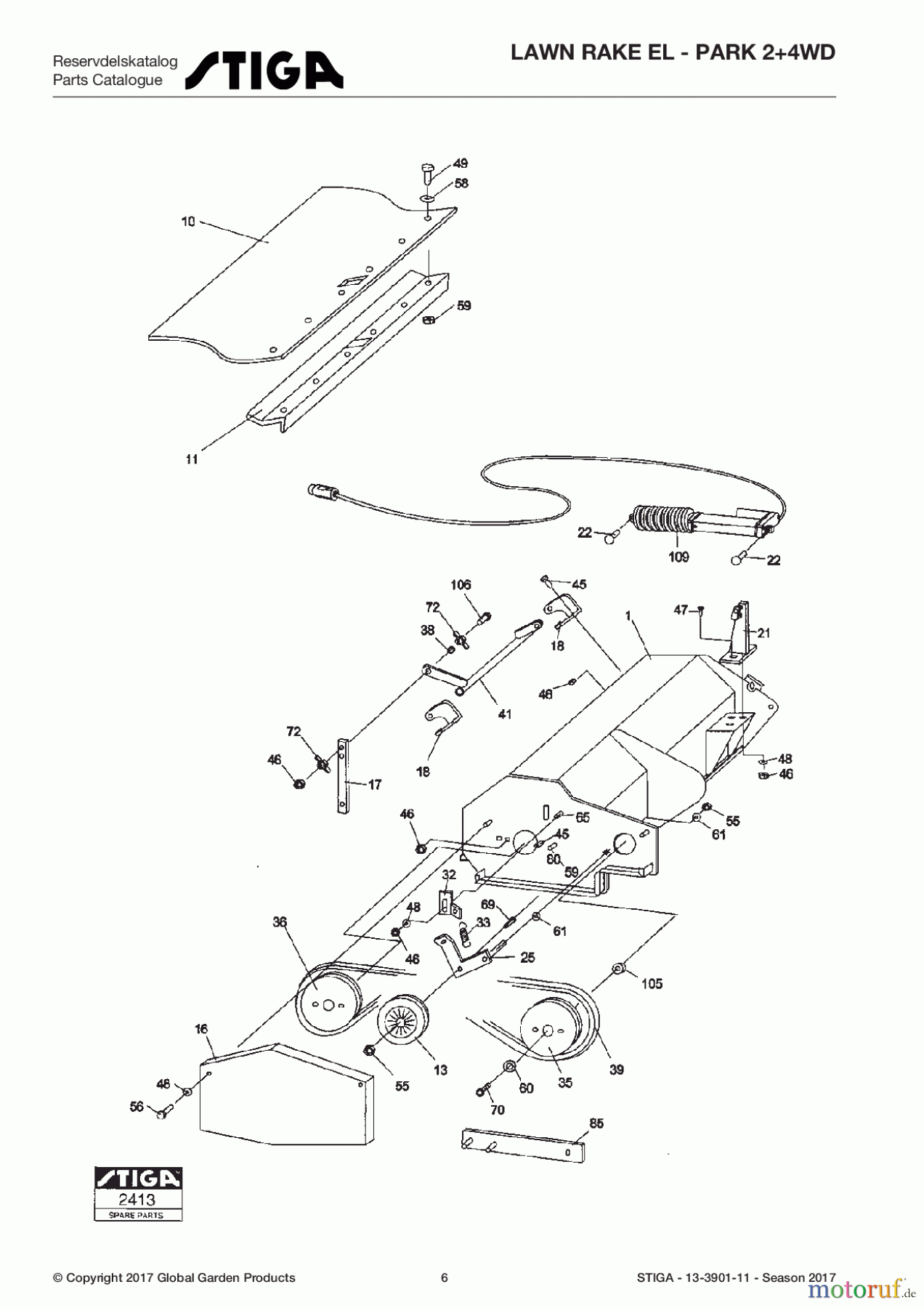  Stiga Frontmäher Zubehör Anbau 2017 Front Mower LAWN RAKE EL - Park 2+4WD 13-3901-11 - Season 2017 Chassis