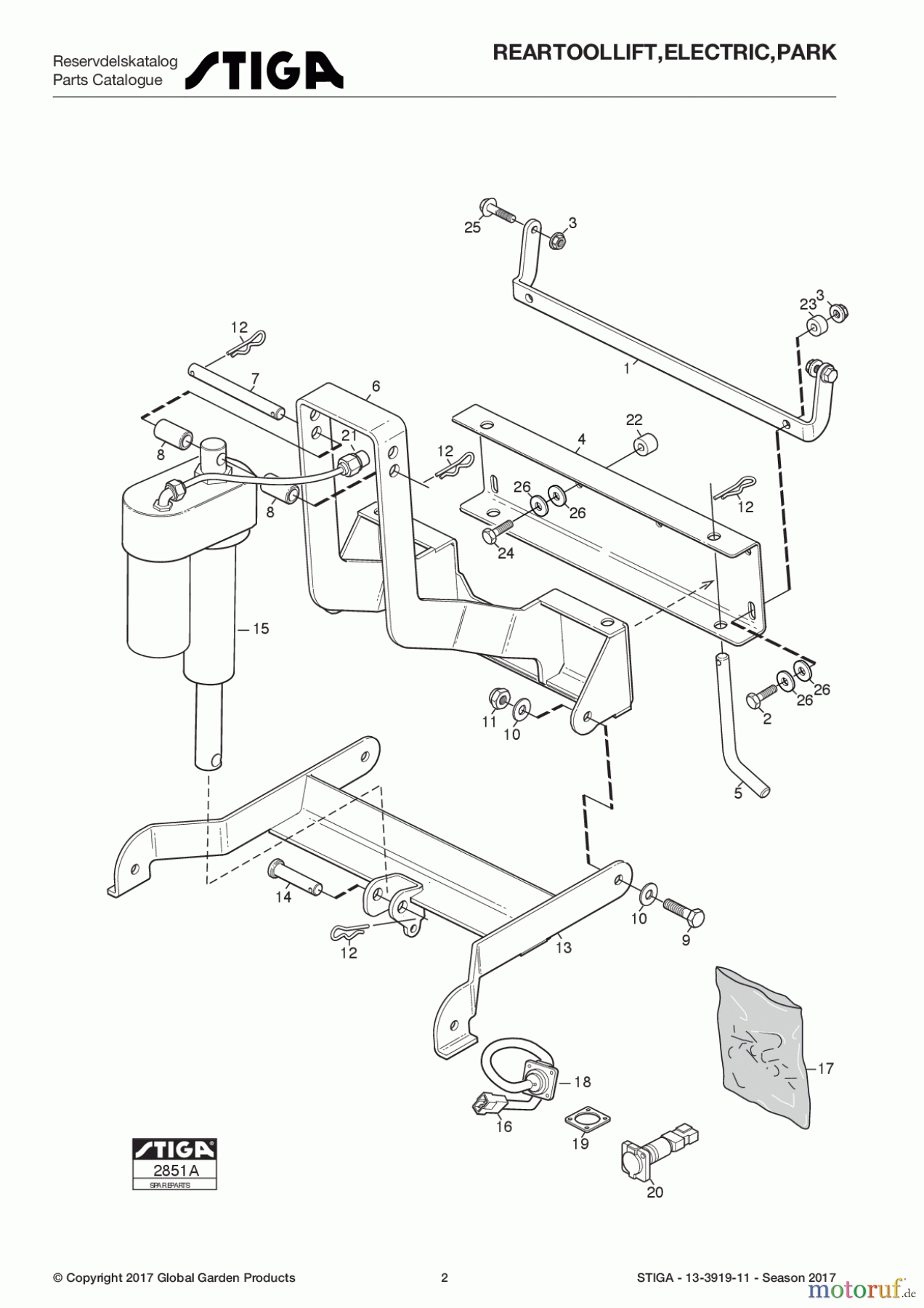  Stiga Frontmäher Zubehör Anbau 2017 Front Mower REAR TOOL LIFT, ELECTRIC, PARK 13-3919-11 - Season 2017