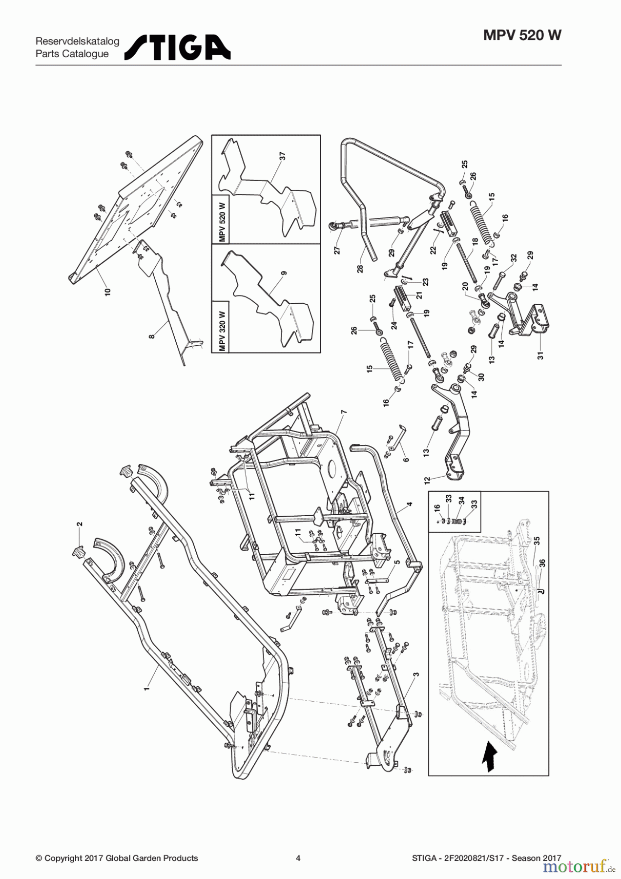  Stiga Frontmäher Zubehör Collecting Frontmäher 2017 MPV 520 W 2F2020821/S17 - Season 2017 Frame