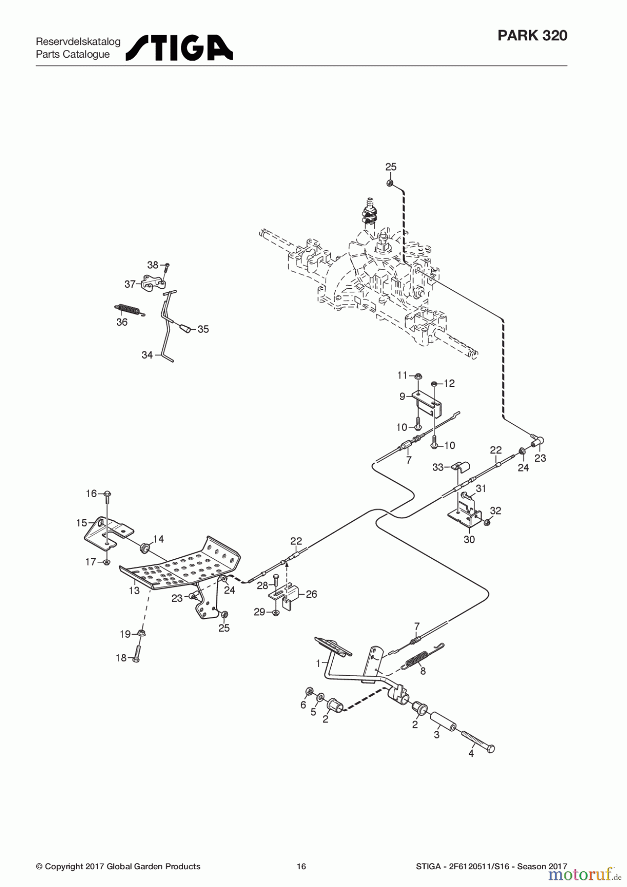  Stiga Frontmäher Grundgerät Park Compact 2017 Park 320 2F6120511/S16 - Season 2017 Foot controls