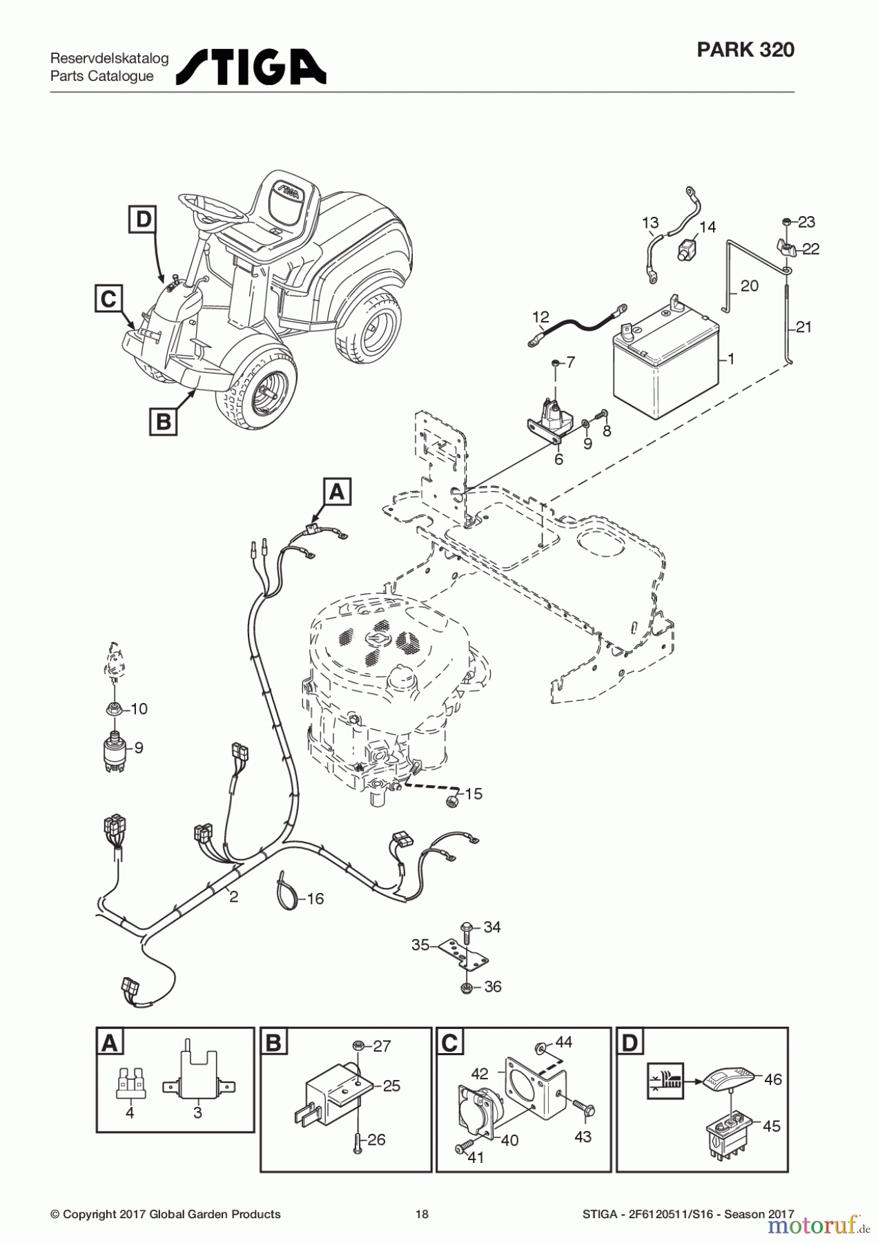  Stiga Frontmäher Baujahr 2017 Park Compact 2017 Park 320 2F6120511/S16 - Season 2017 Electric system