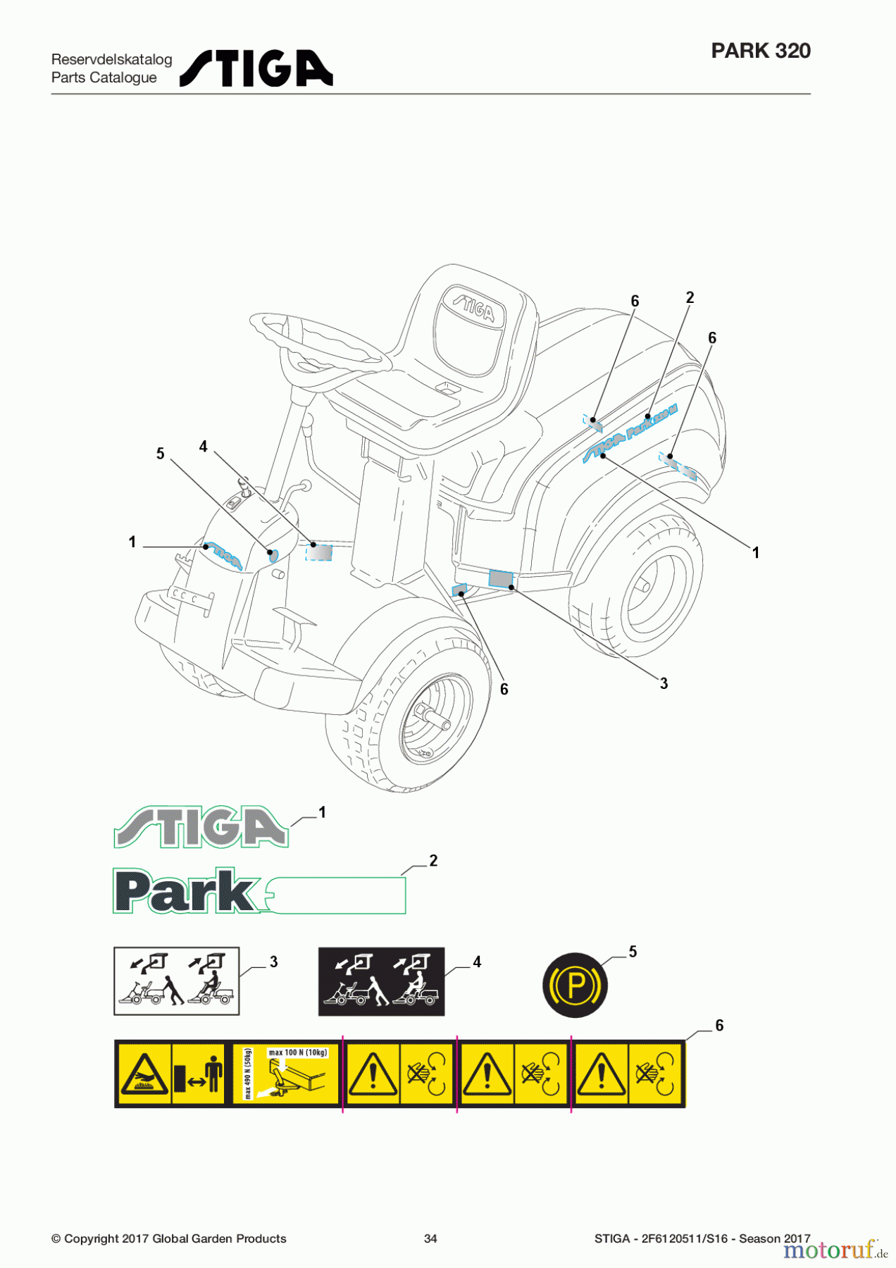  Stiga Frontmäher Baujahr 2017 Park Compact 2017 Park 320 2F6120511/S16 - Season 2017 Labels