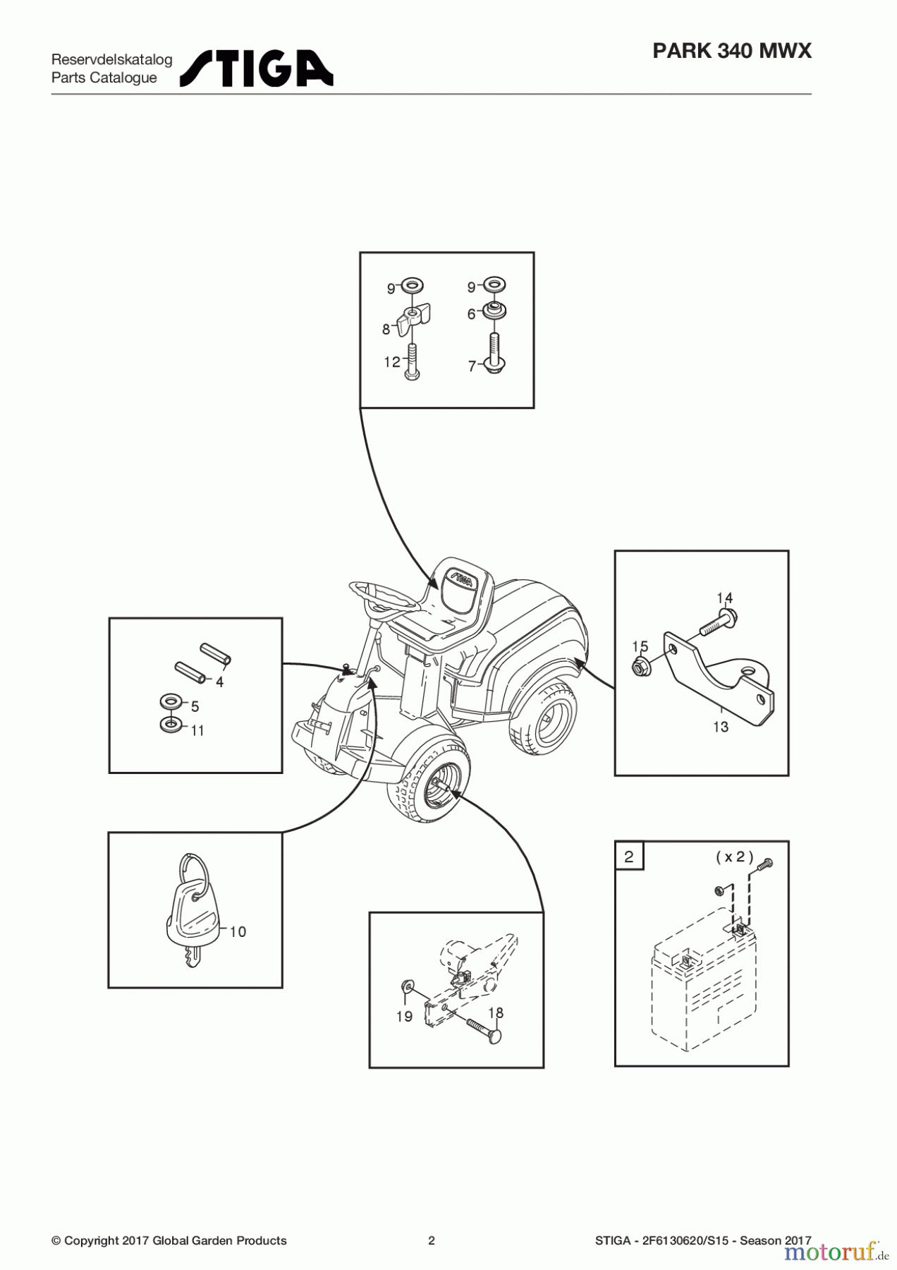  Stiga Frontmäher Baujahr 2017 Park Compact 2017 Park 340 MWX 2F6130620/S15 - Season 2017 Assembly parts