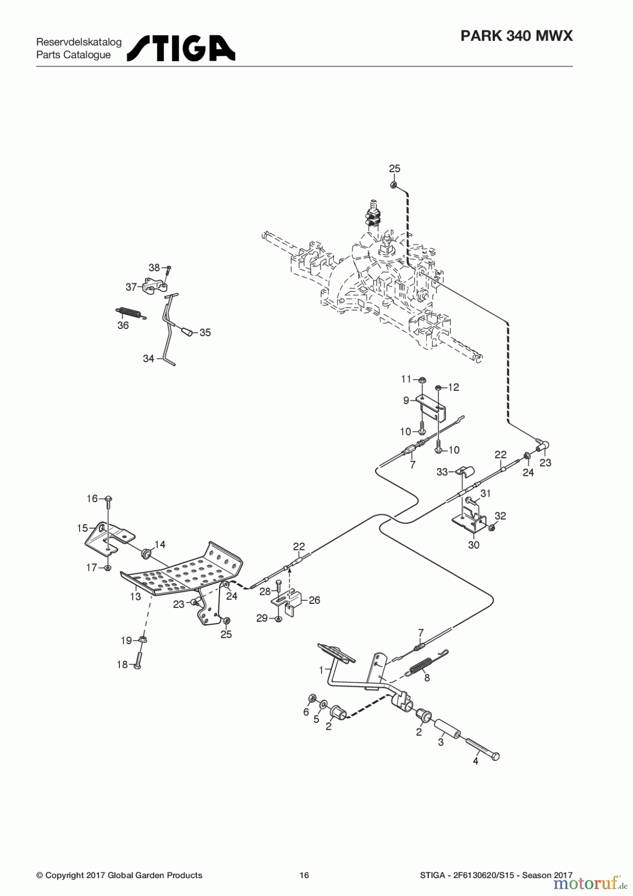  Stiga Frontmäher Baujahr 2017 Park Compact 2017 Park 340 MWX 2F6130620/S15 - Season 2017 Foot controls