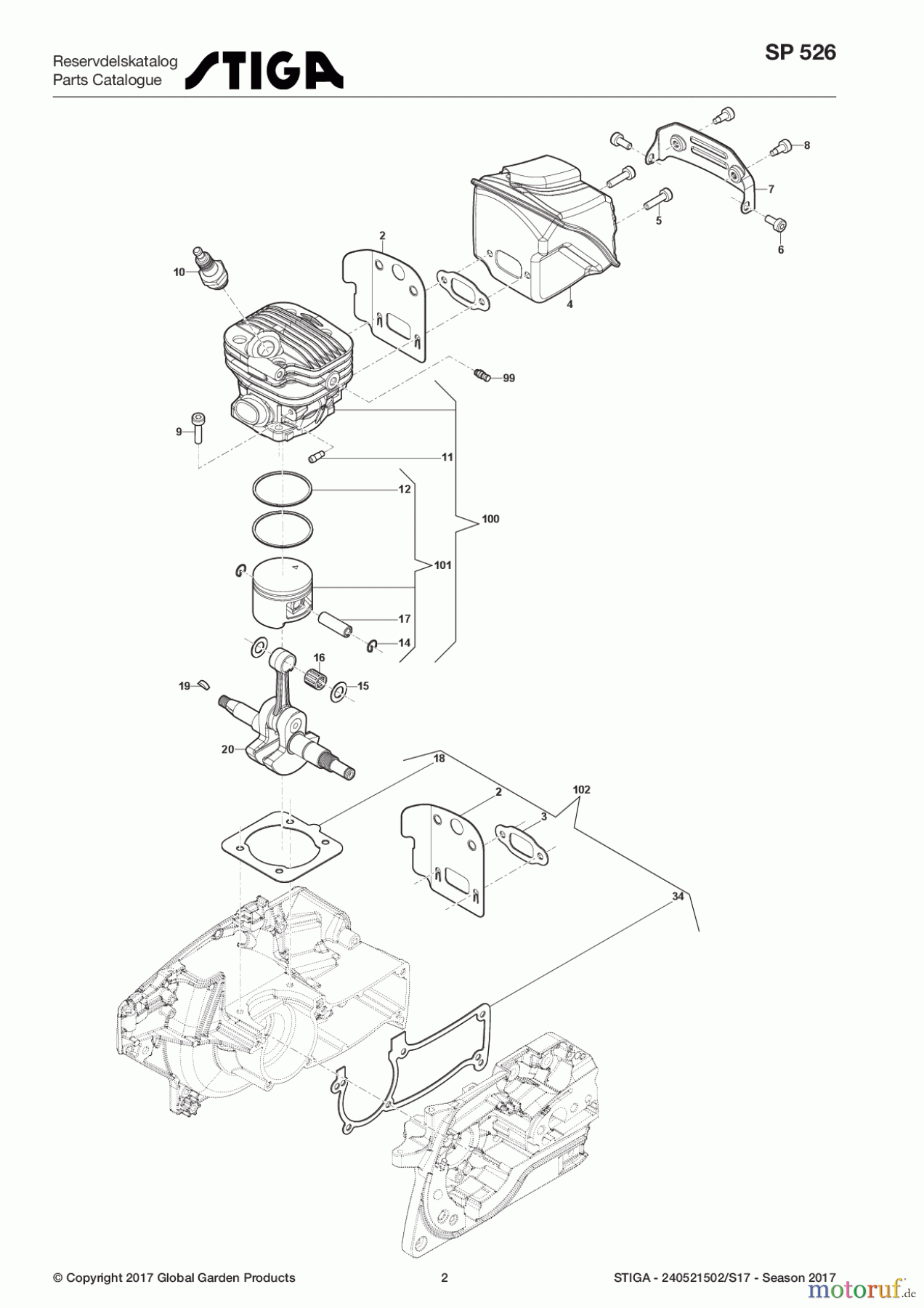  Stiga Kettensägen Baujahr 2017 Benzin 2017 SP 526 240521502/S17 - Season 2017 Engine