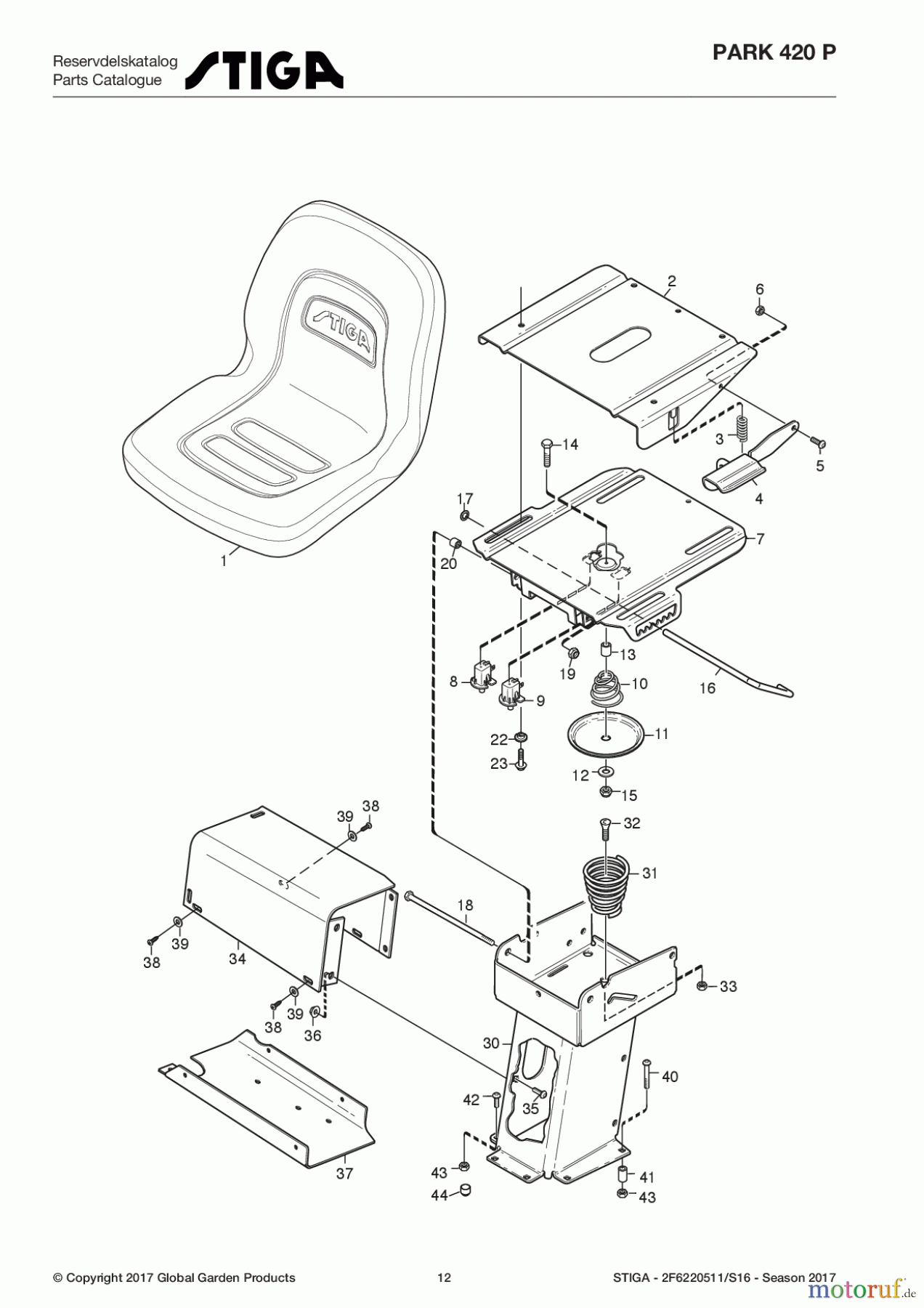  Stiga Frontmäher Baujahr 2017 Park Consumer High 2017 Park 420 P 2F6220511/S16 - Season 2017 Seat