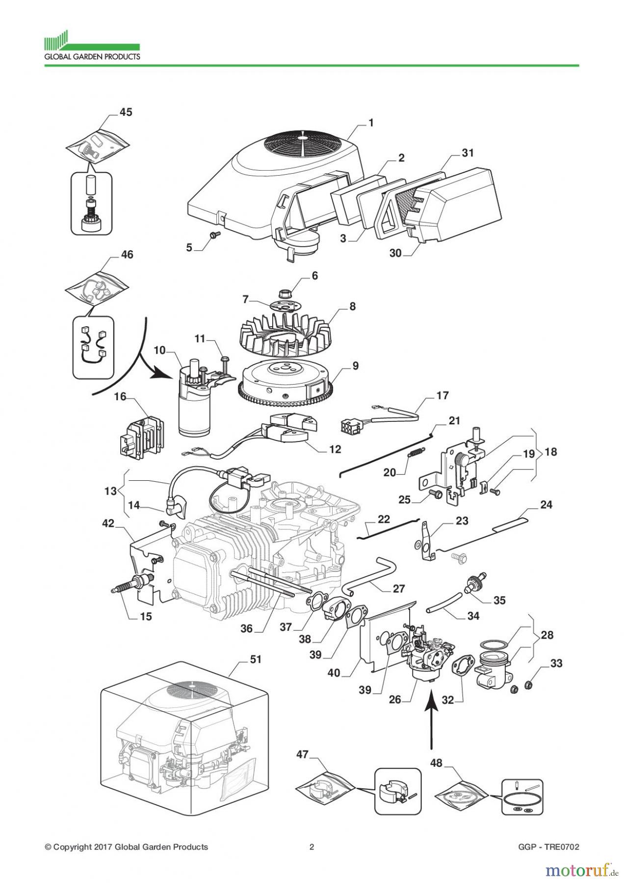  Global Garden Products GGP Motoren 2017 TRE0702 Engine - Carburettor, Air Cleaner Assy