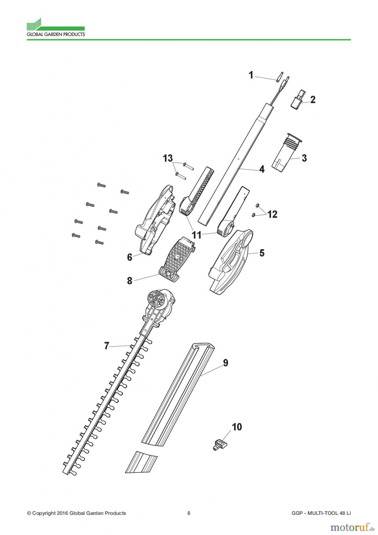  Global Garden Products GGP Motorsensen und Trimmer Akku 2017 MULTI-TOOL 48 LI Hedge Trimmer