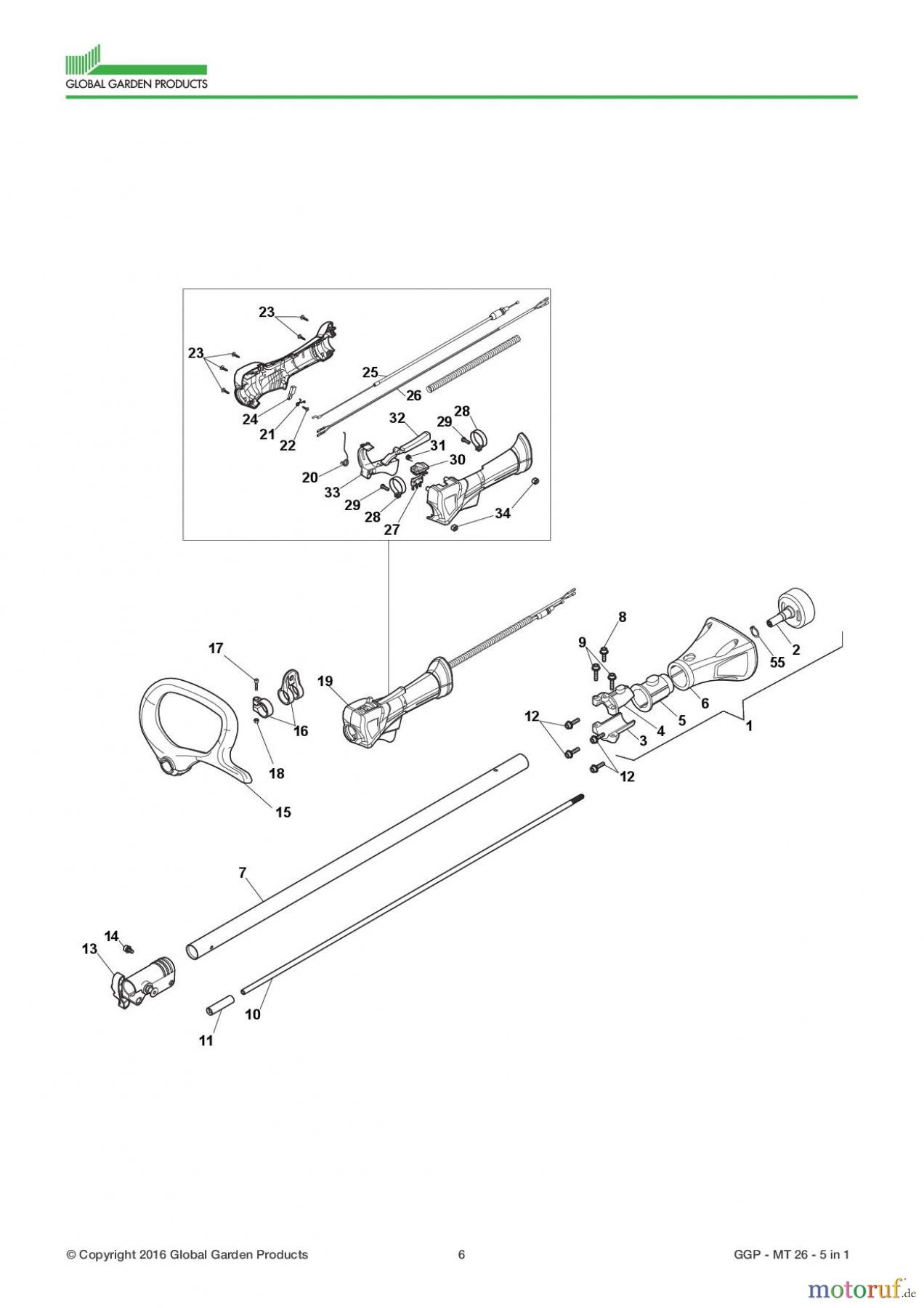  Global Garden Products GGP Motorsensen und Trimmer Benzin 2017 MT 26 - 5 in 1 Body Work