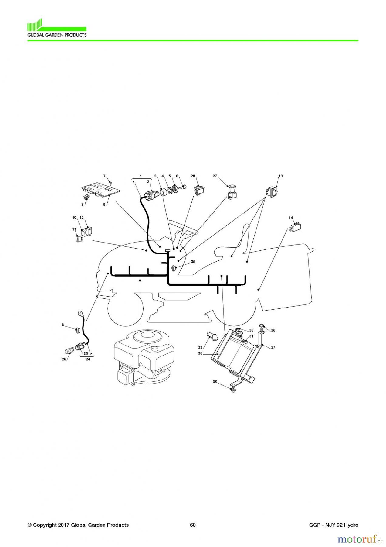  Global Garden Products GGP Aufsitzmäher Sammler Collecting 92cm 2017 NJY 92 Hydro Electrical Parts