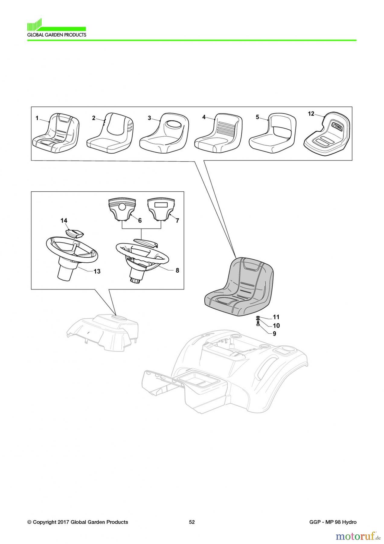  Global Garden Products GGP Aufsitzmäher Sammler Collecting 98cm 2017 MP 98 Hydro Seat & Steering Wheel