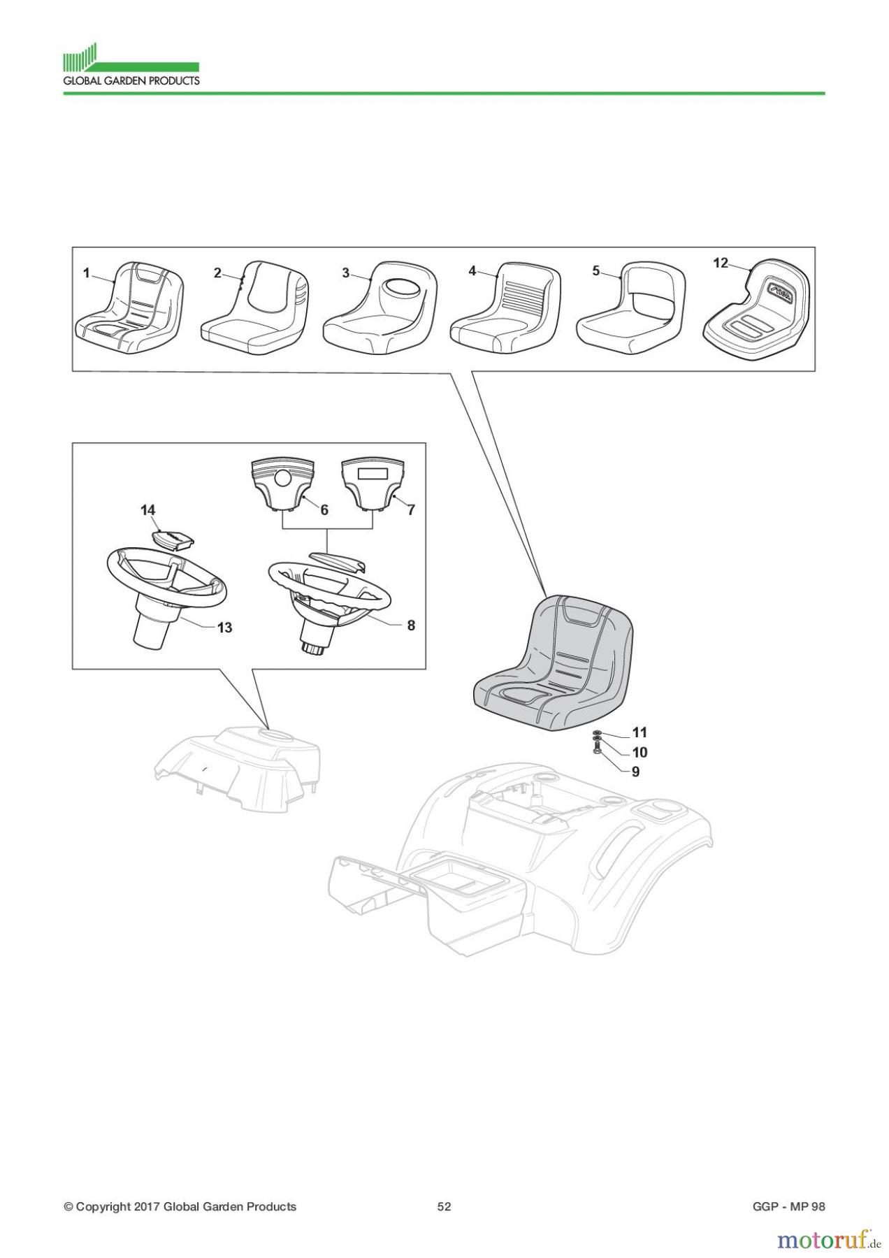  Global Garden Products GGP Aufsitzmäher Sammler Collecting 98cm 2017 MP 98 Seat & Steering Wheel