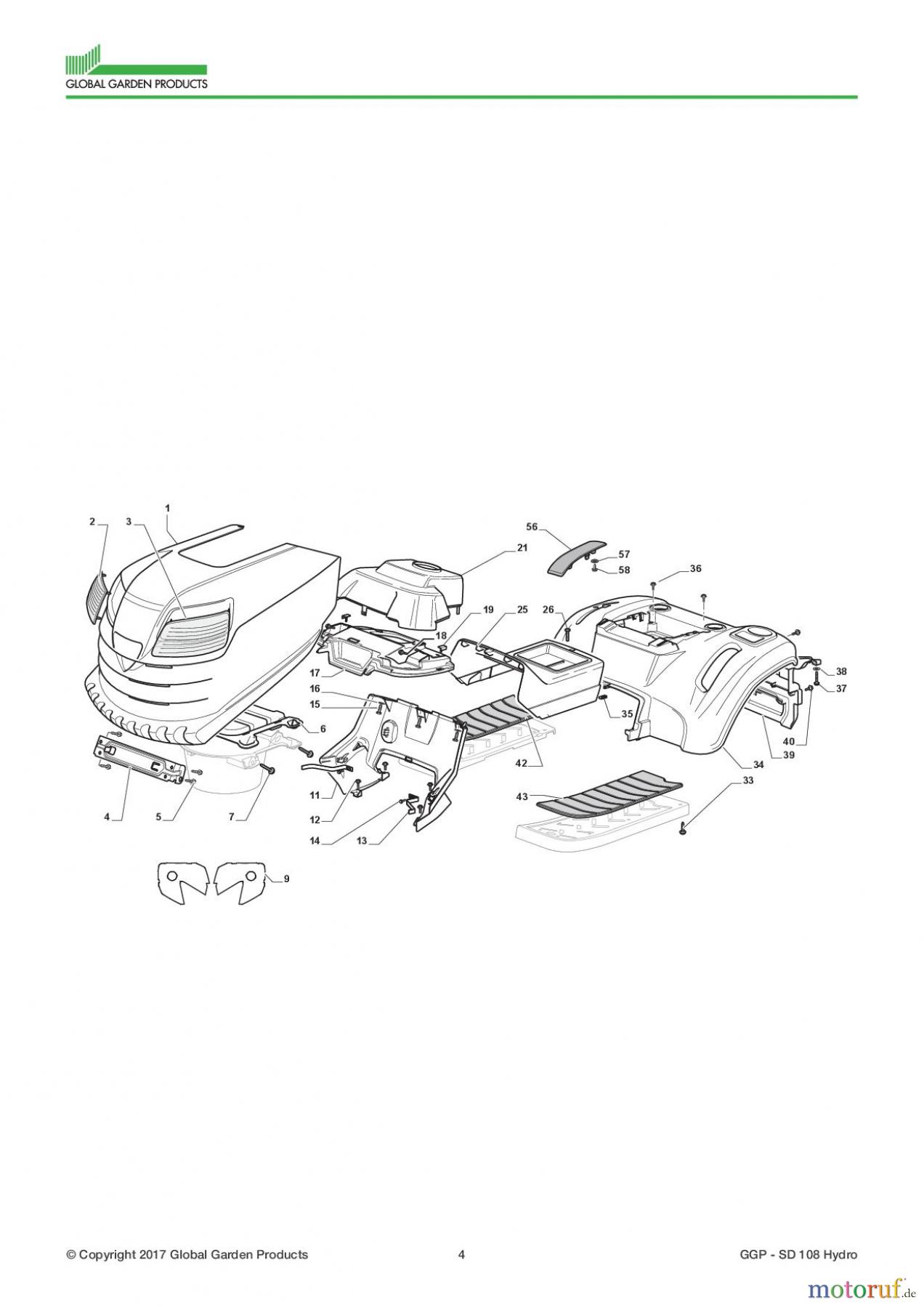  Global Garden Products GGP Aufsitzmäher Seitenauswurf 98-108cm 2017 SD 108 Hydro Body