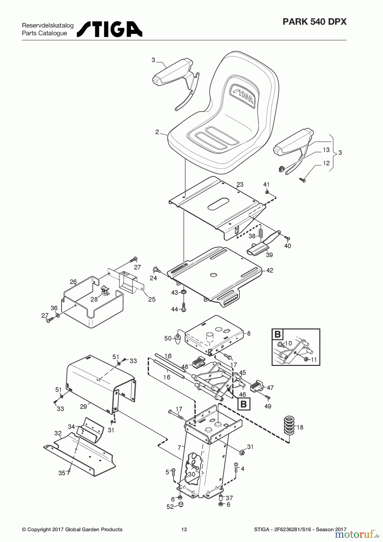  Stiga Frontmäher Baujahr 2017 Park Consumer High 2017 Park 540 DPX 2F6236281/S16 - Season 2017 Seat