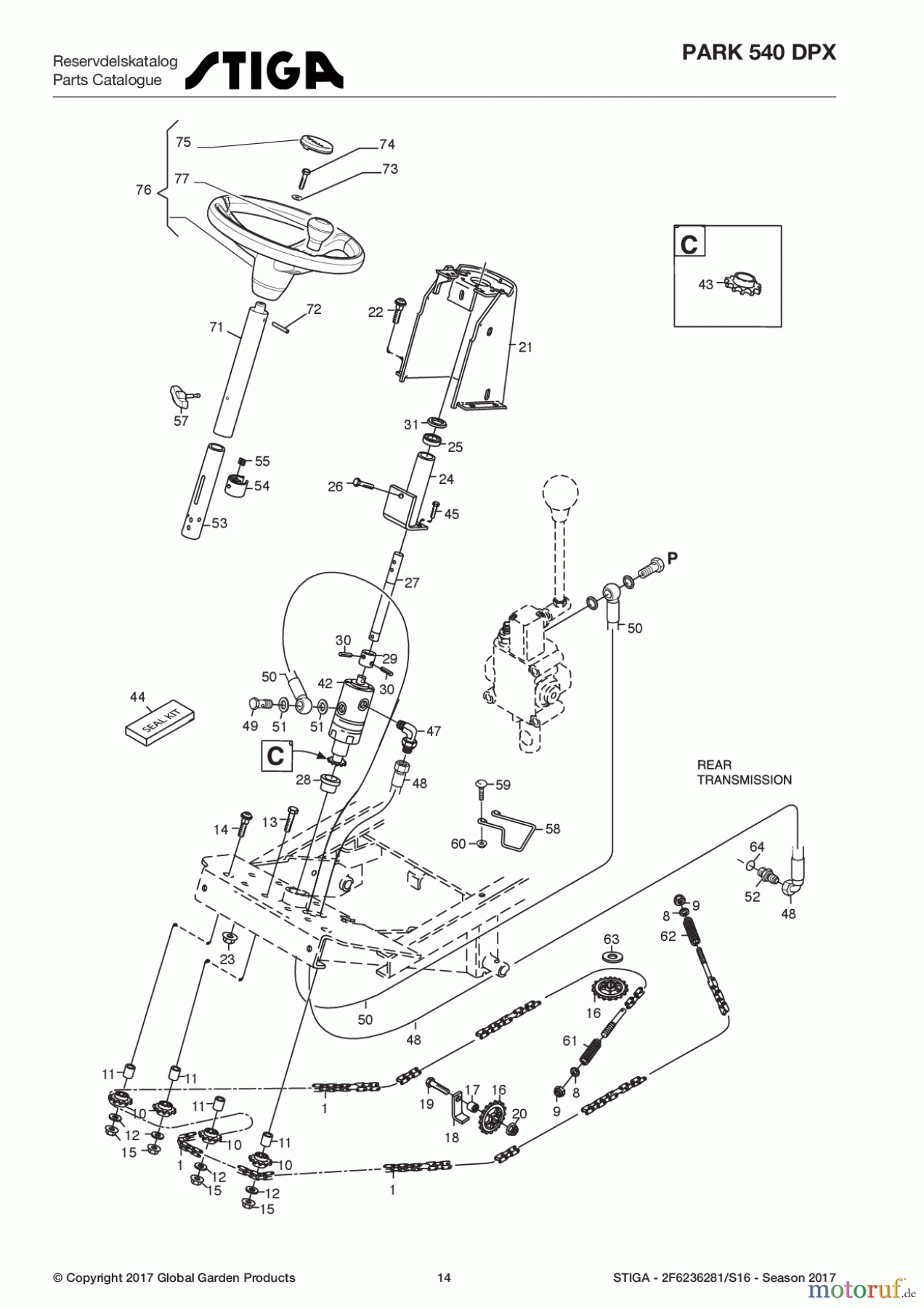  Stiga Frontmäher Grundgerät Park Consumer High 2017 Park 540 DPX 2F6236281/S16 - Season 2017 Steering