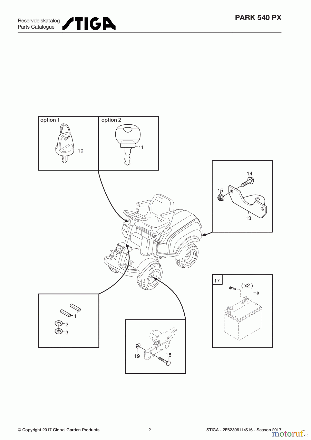  Stiga Frontmäher Grundgerät Park Consumer High 2017 Park 540 PX 2F6230611/S16 - Season 2017 Assembly parts