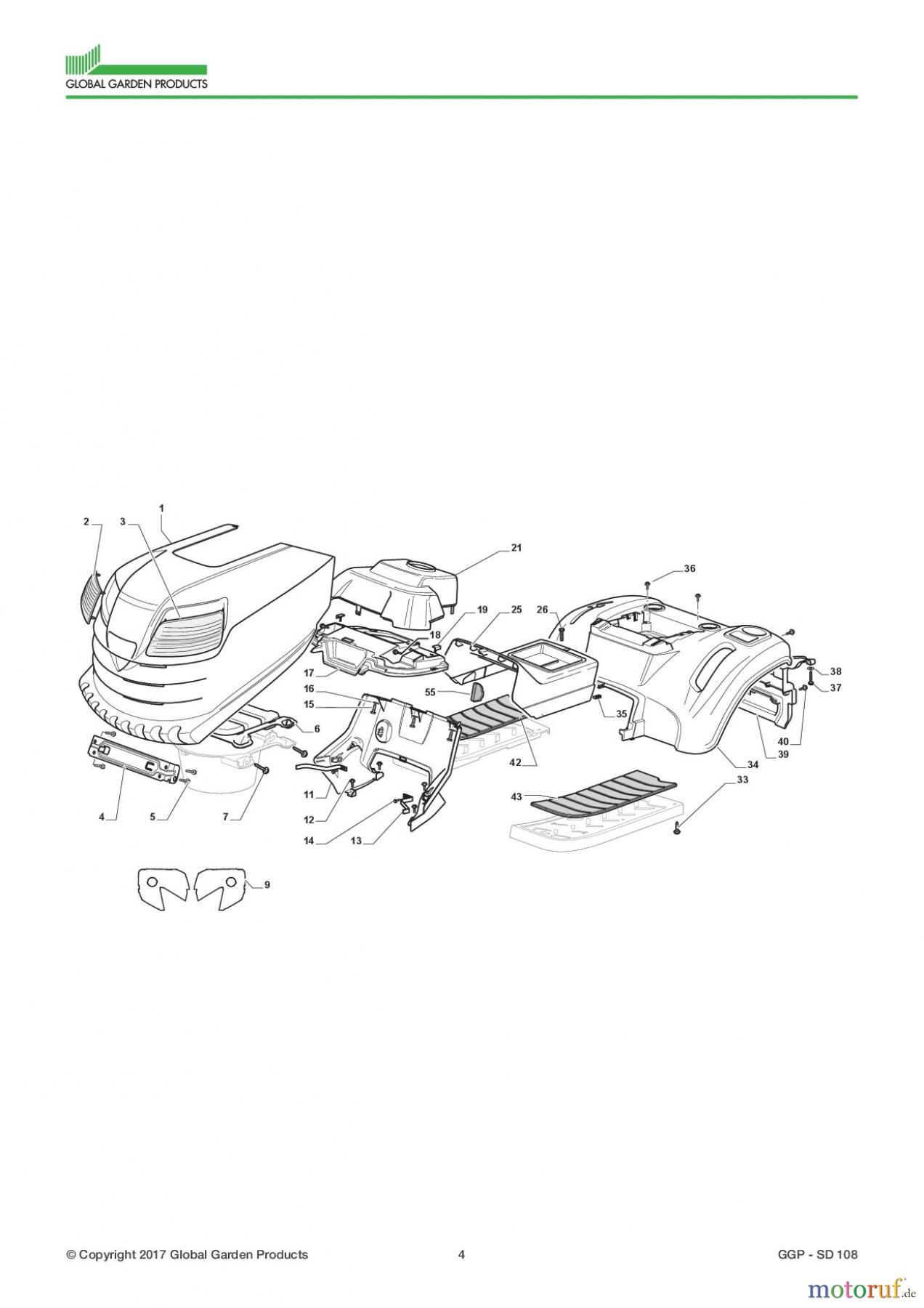  Global Garden Products GGP Aufsitzmäher Seitenauswurf 98-108cm 2017 SD 108 Body