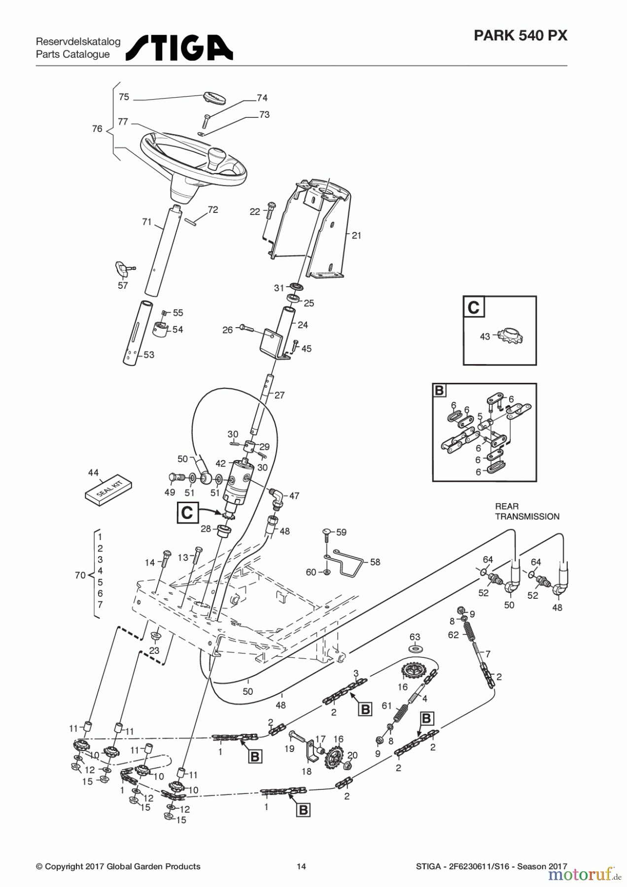  Stiga Frontmäher Baujahr 2017 Park Consumer High 2017 Park 540 PX 2F6230611/S16 - Season 2017 Steering