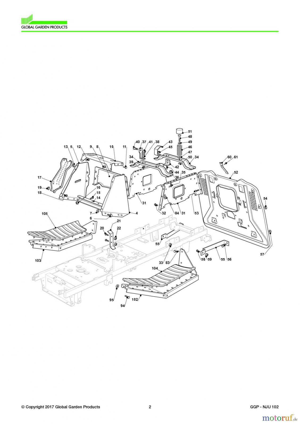  Global Garden Products GGP Aufsitzmäher Sammler Collecting 102-122cm 2017 NJU 102 Chassis