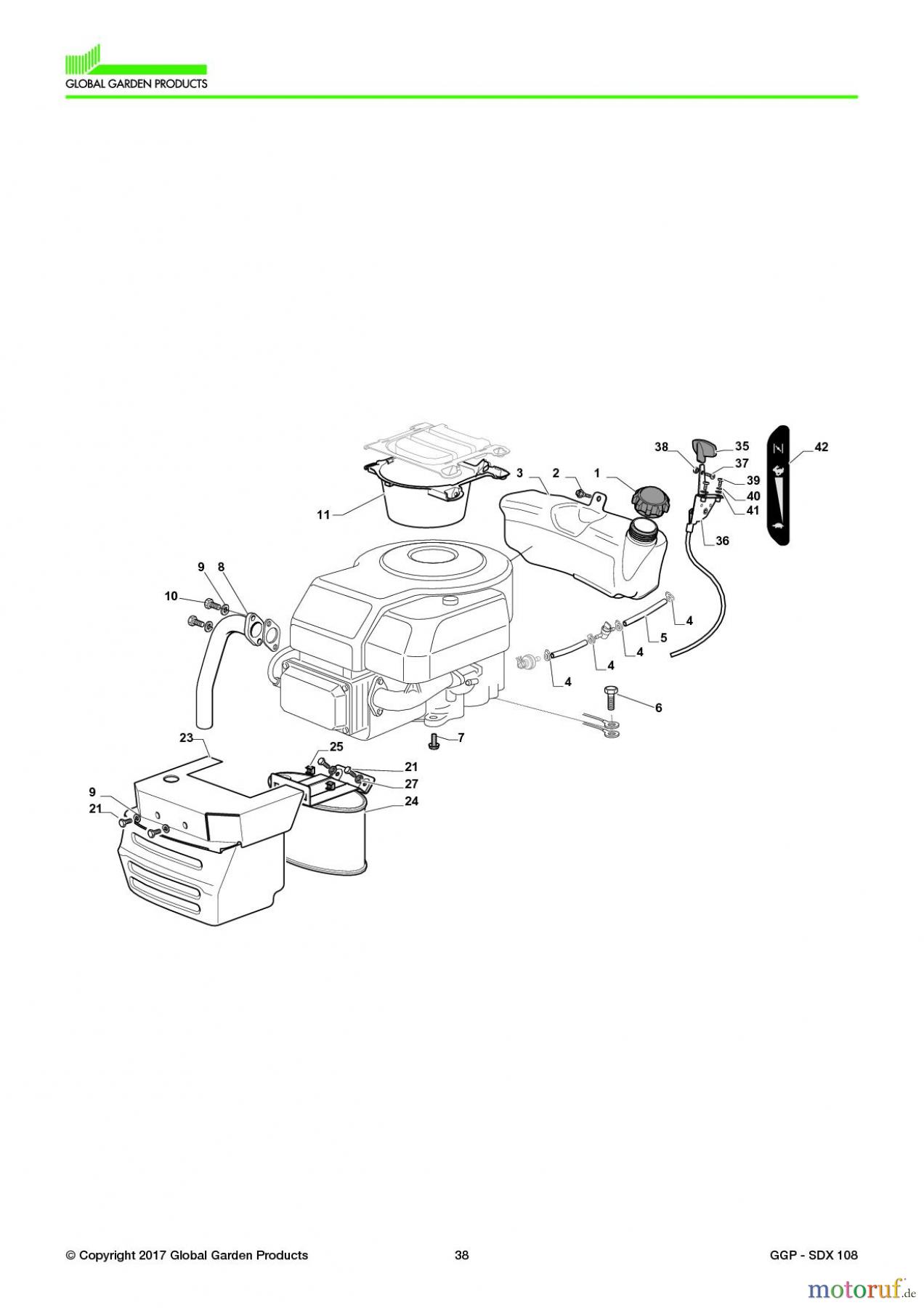  Global Garden Products GGP Aufsitzmäher Seitenauswurf 98-108cm 2017 SDX 108 Engine - Kohler