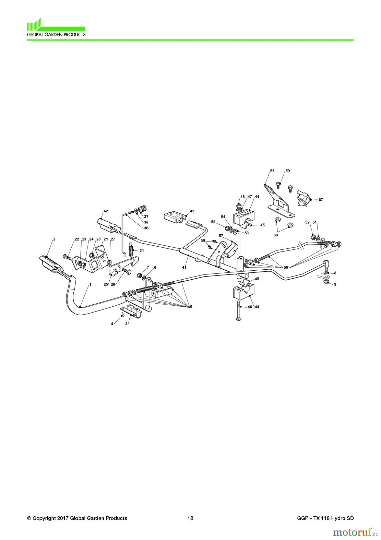  Global Garden Products GGP Aufsitzmäher Seitenauswurf 108-118cm 2017 TX 118 Hydro SD Brake And Gearbox Controls with TUFF TORQ