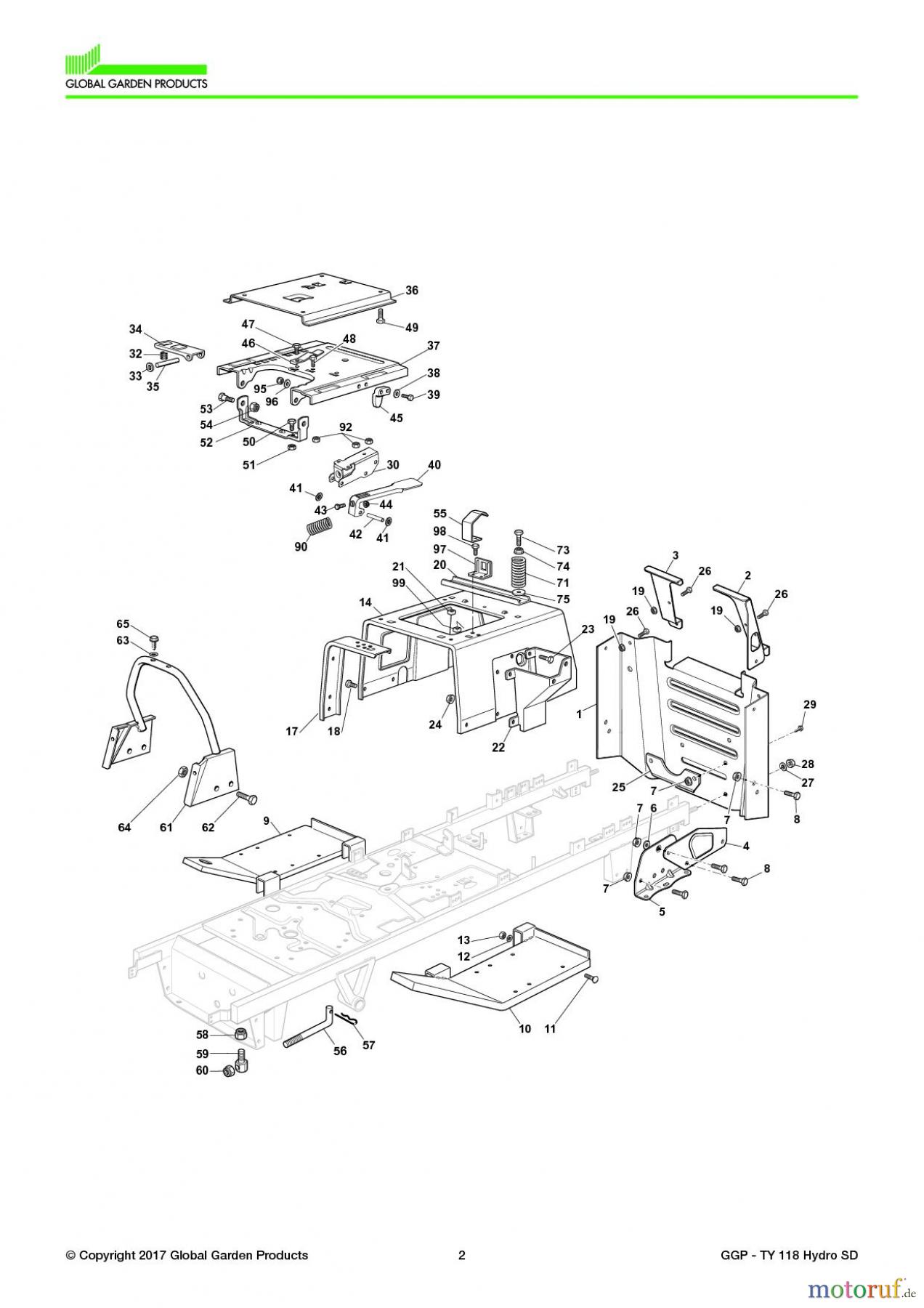  Global Garden Products GGP Aufsitzmäher Seitenauswurf 108-118cm 2017 TY 118 Hydro SD Chassis