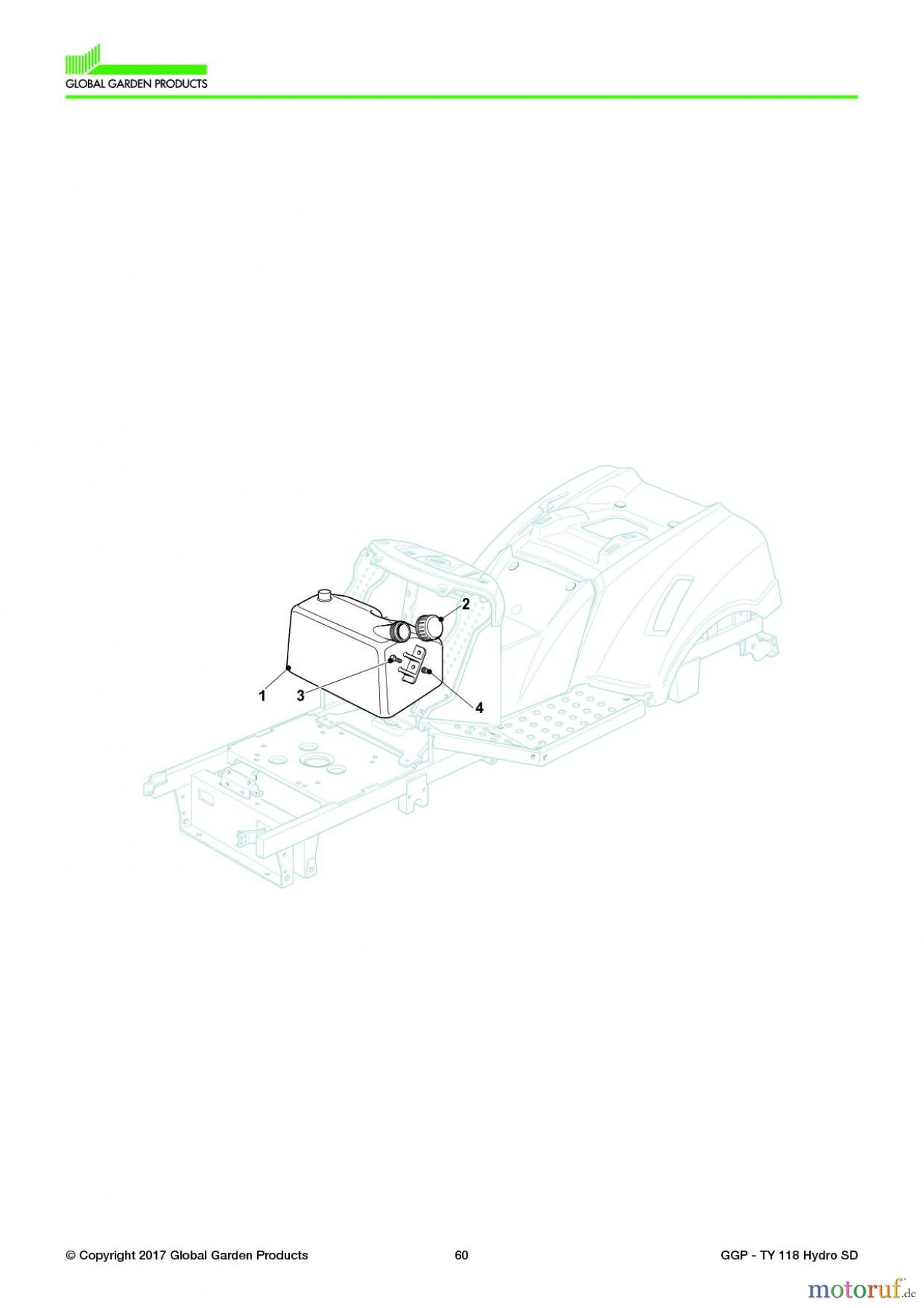  Global Garden Products GGP Aufsitzmäher Seitenauswurf 108-118cm 2017 TY 118 Hydro SD Front F uel Tank - 7Lt