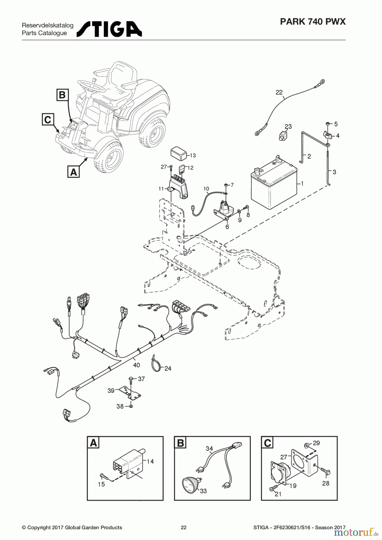  Stiga Frontmäher Grundgerät Park Consumer High 2017 Park 740 PWX 2F6230621/S16 - Season 2017 Electrical Parts