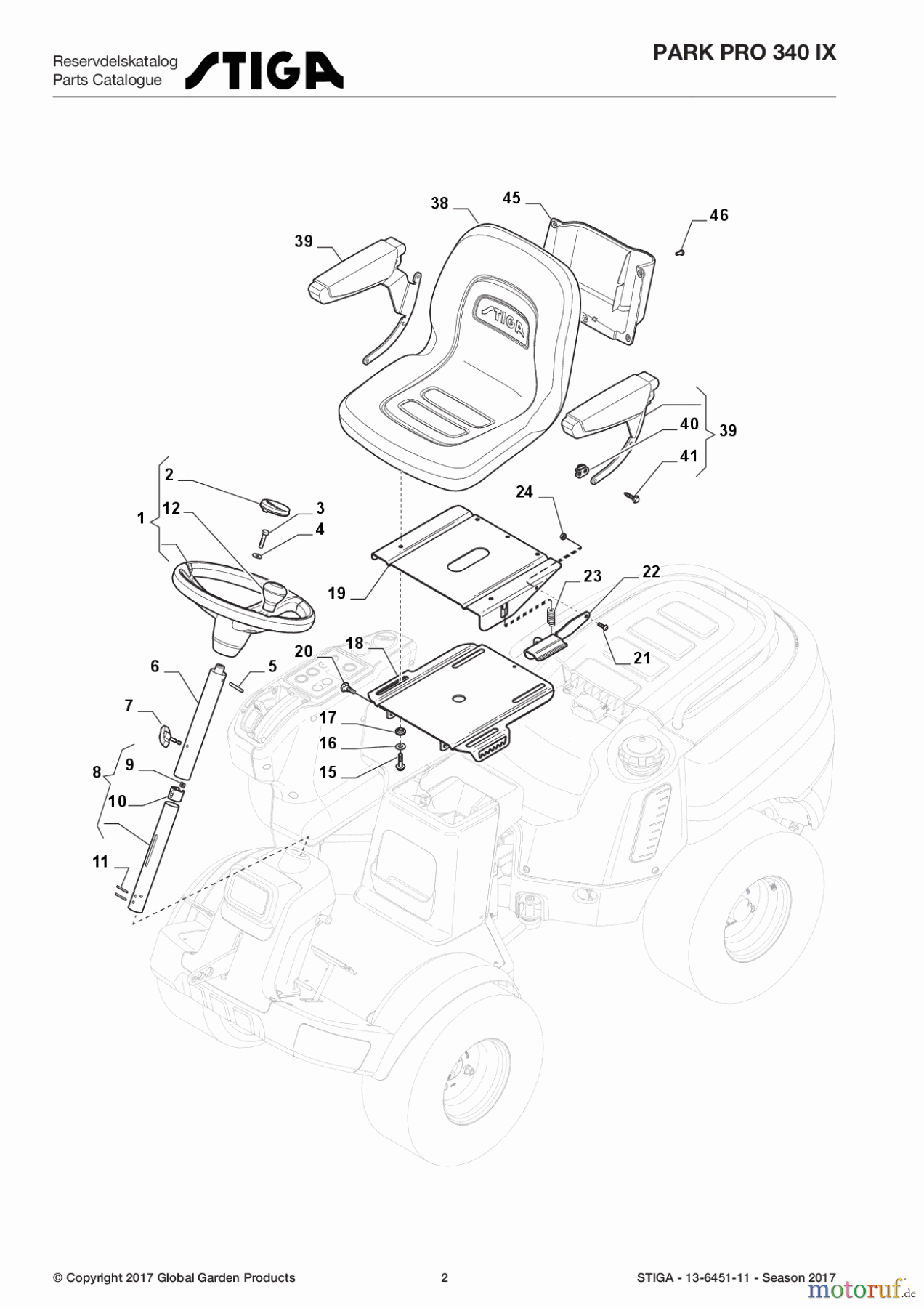  Stiga Frontmäher Baujahr 2017 Park Pro 2017 Park Pro 340 IX 13-6451-11 - Season 2017 Seat & Steering Wheel