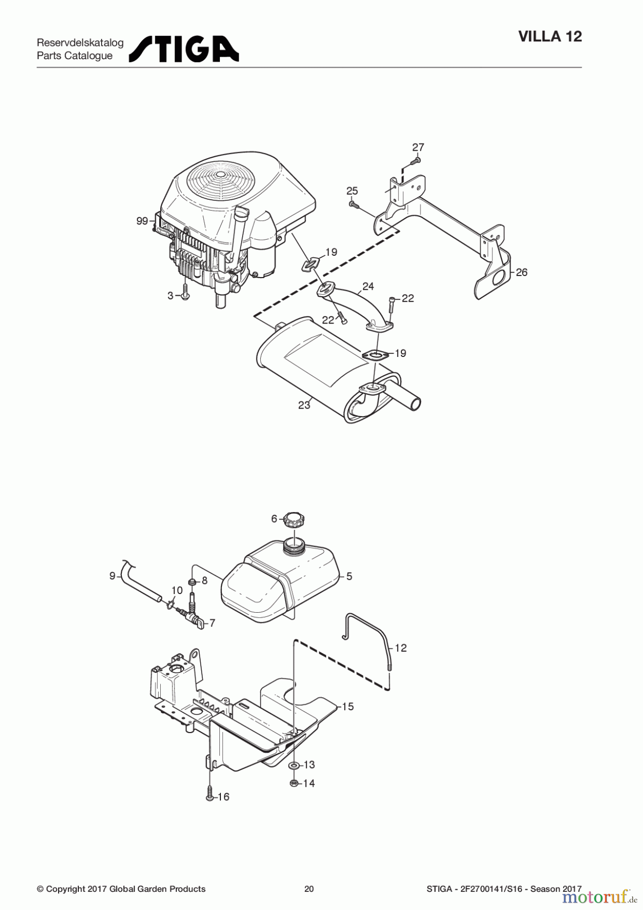  Stiga Frontmäher Grundgerät Villa - Ready 2017 Villa 12 2F2700141/S16 - Season 2017 Engine