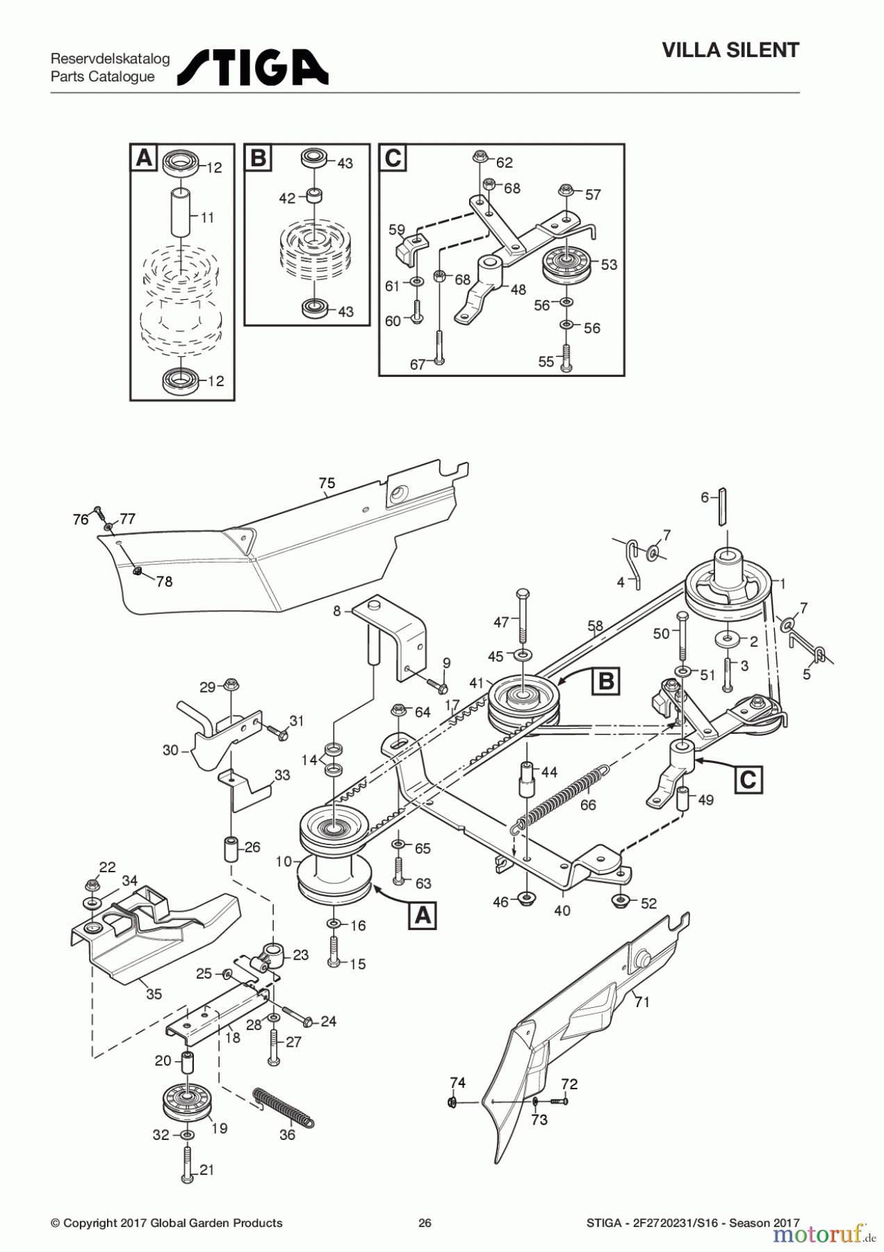  Stiga Frontmäher Grundgerät Villa - Ready 2017 Villa SILENT 2F2720231/S16 - Season 2017 Power take-off